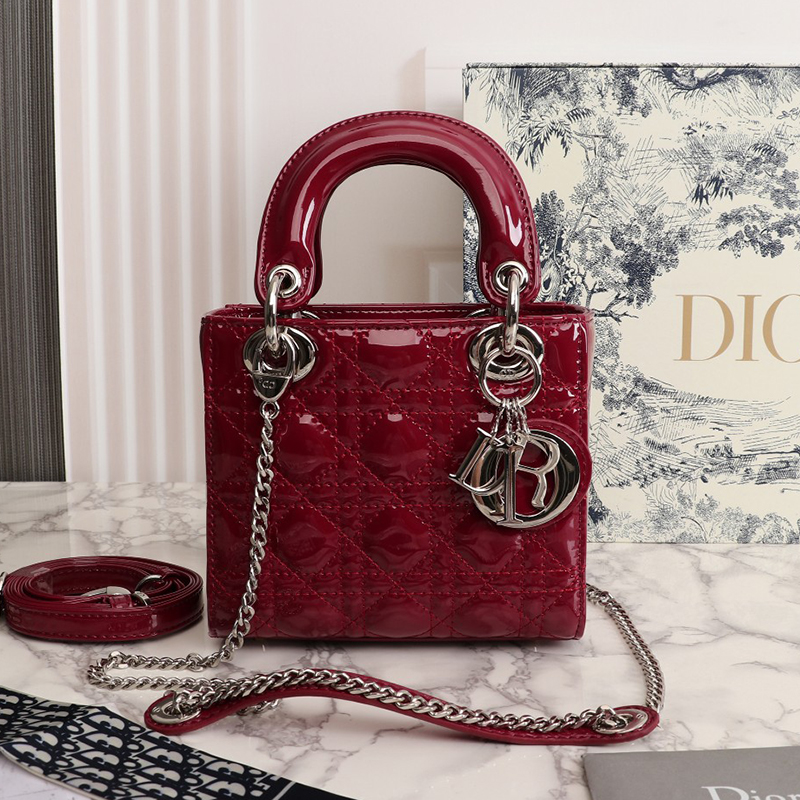 Dior The LADY DIOR Bag Cherry Red Patent Cannage Calfskin M0505OWCB_M323  AAA Quality