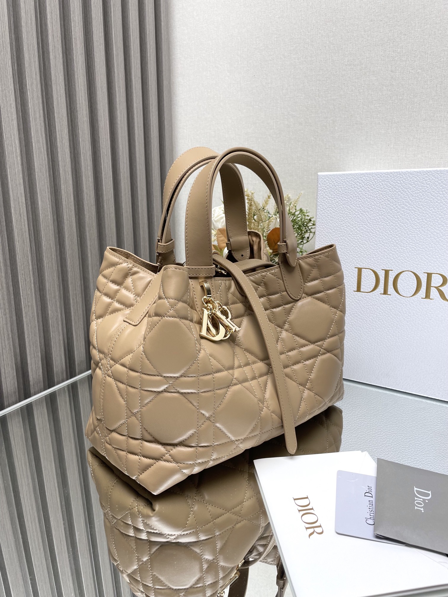 Dior Medium Toujours Bag in Beige Quilted Calfskin