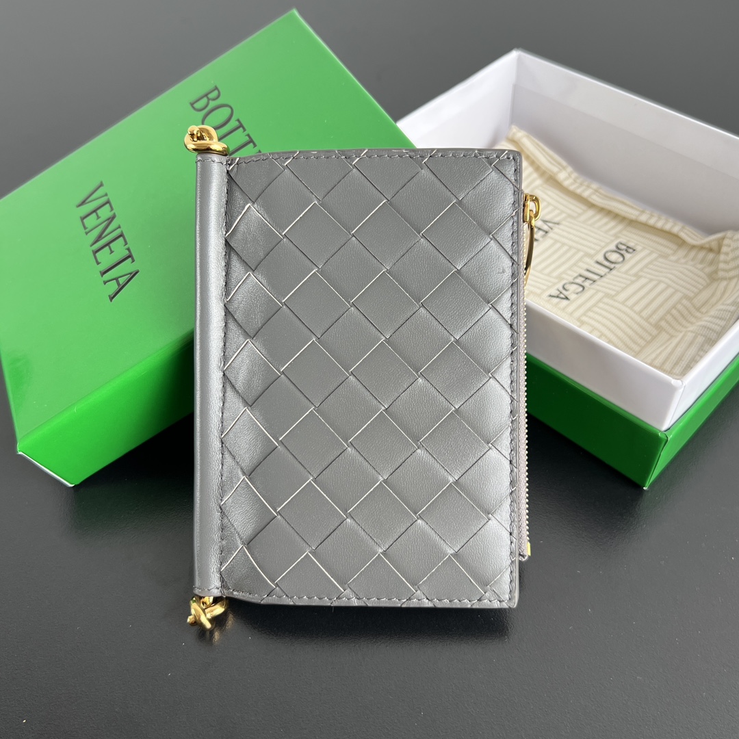 Bottega Veneta Solstice Medium Folded Wallet in Grey Intreccio Leather