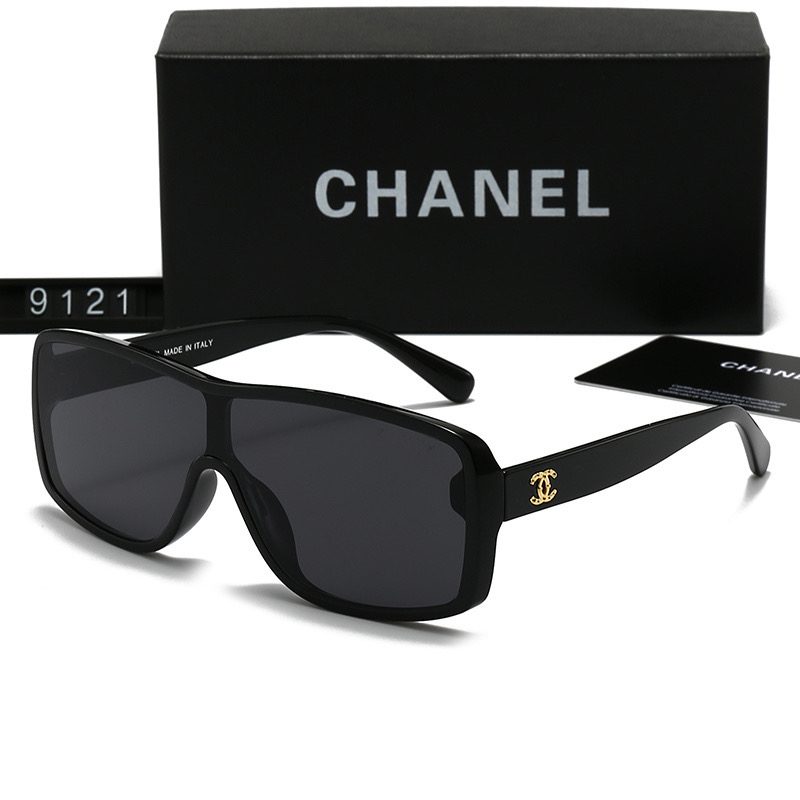 Chanel Style Shield-style Sunglasses with CC Temple Logo - KAIROO