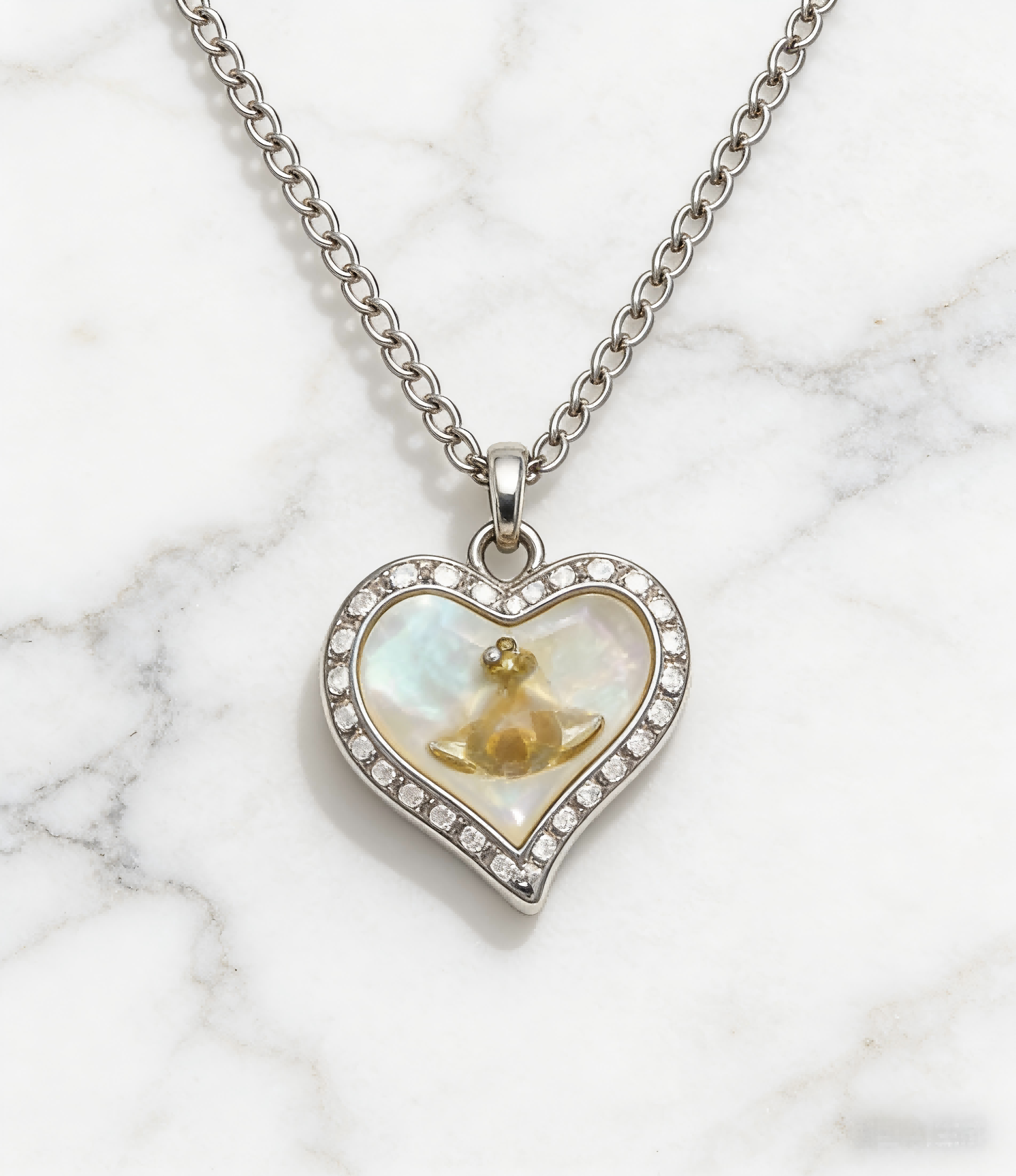 2026 New Vivienne Westwood Style Heart Shape Pendant Necklace - Dainty Rhinestone Iridescent Celestial Jewelry for Women