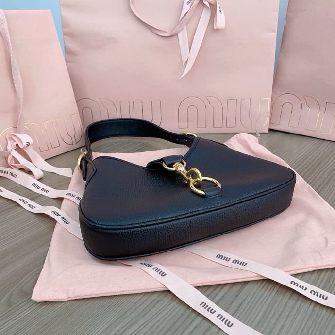 Miumiu Grained Leather Hobo Underarm Shoulder Bag Leather Bag