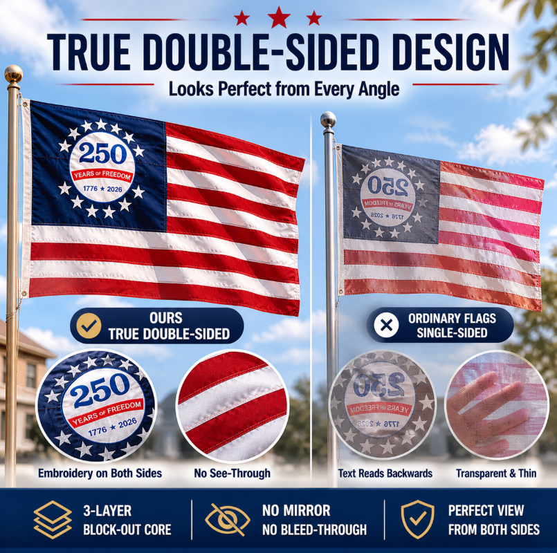 Limited Edition 250th Anniversary USA Flag (3x5 Ft) - Heavyweight 3-Ply Embroidered Commemorative Flag with Zero-Mirror Technology