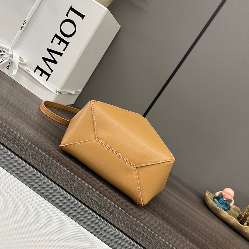 Loewe Mini Puzzle Fold Tote in shiny calfskin Brown