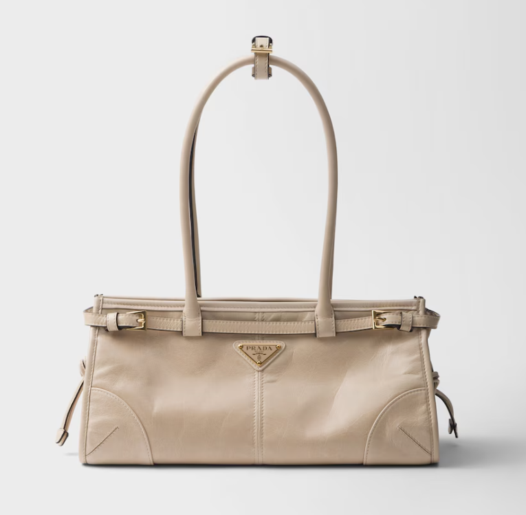 Prada Bonnie Medium Shiny Calfskin Tote-Beige