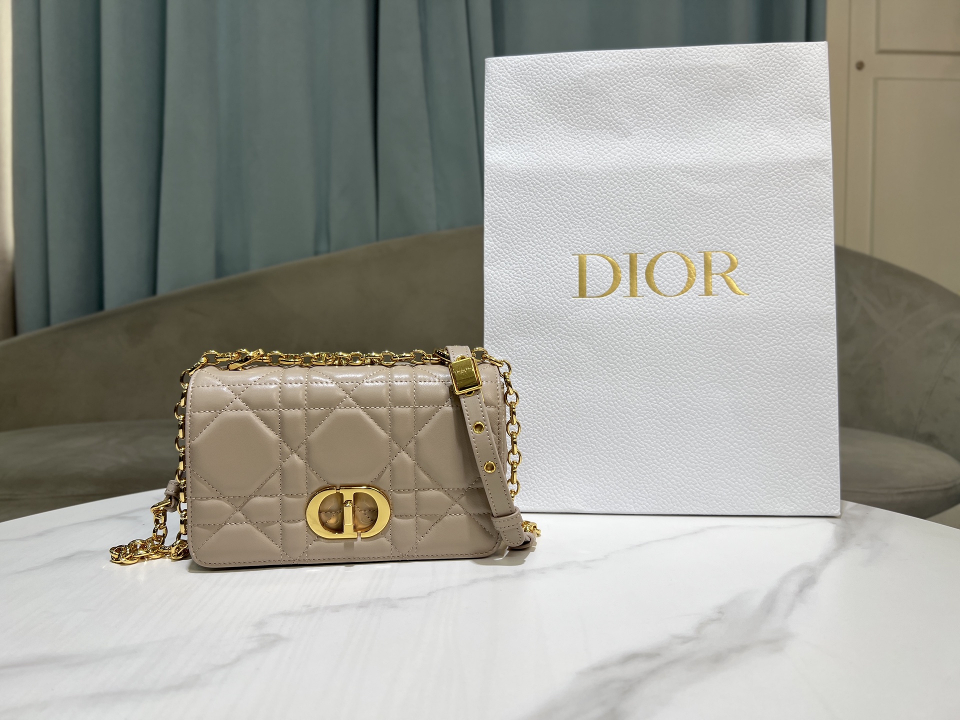 Small Soft Dior Caro in Nude Pink Quilted Lambskin