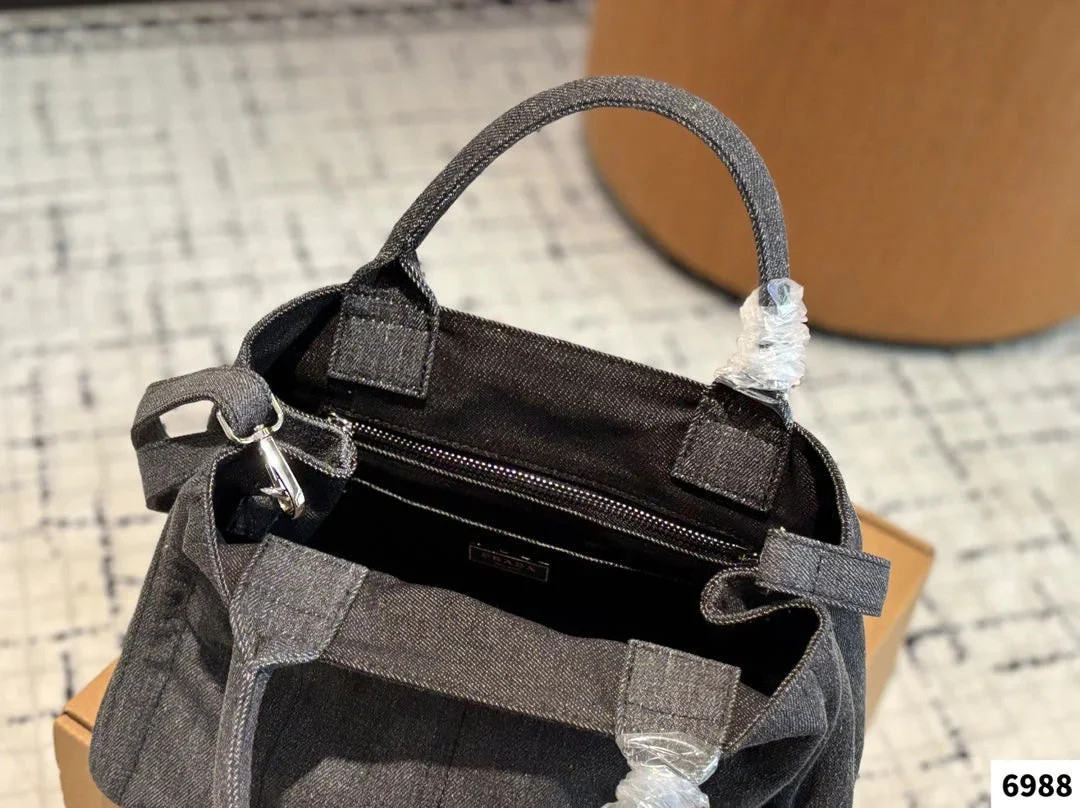 Prada CANAPA TOTE BAG 30 IN GREY DENIM
