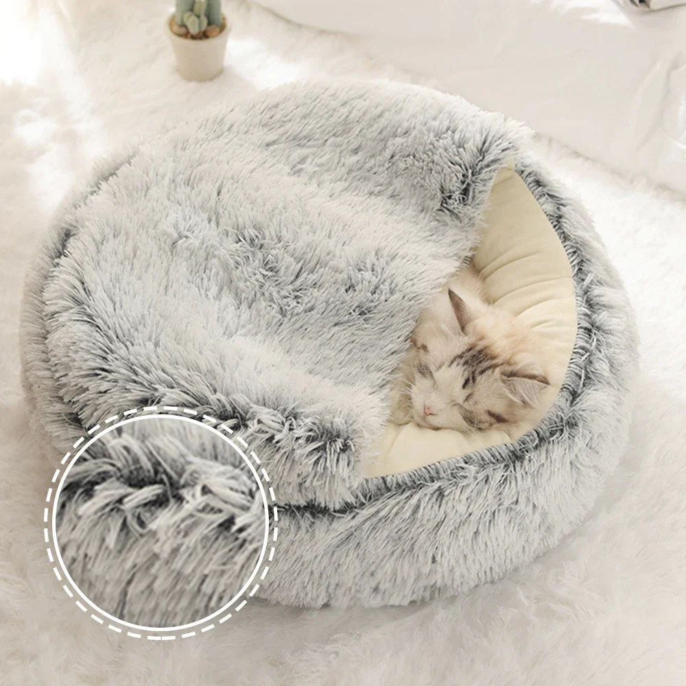28-50cm Winter long Soft Plush Round Cat Bed Pet Mattress Warm Comfortable Basket Cat Dog 2 In 1 Sleeping Bag Nest For Dogs Cats