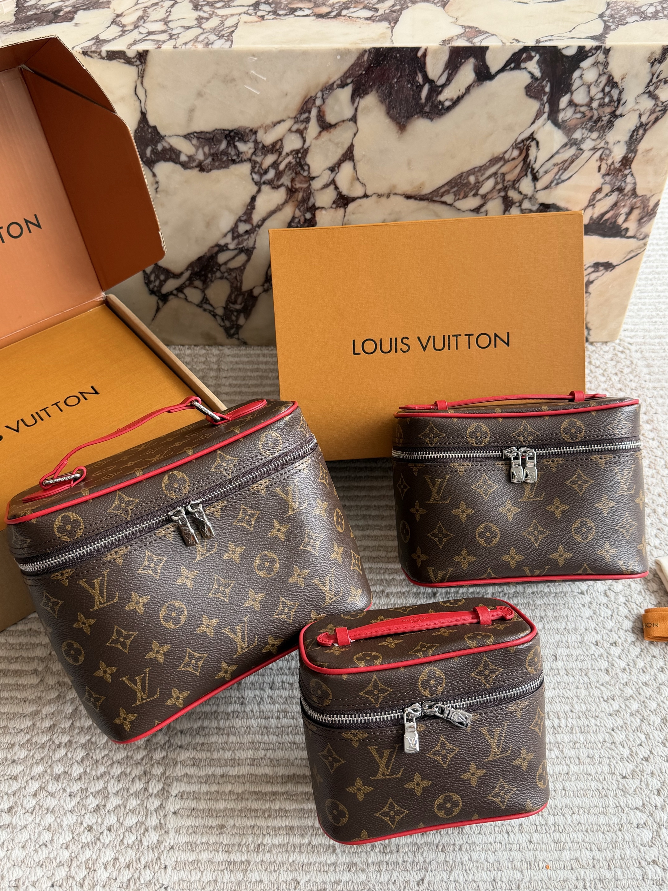 Louis Vuitton LV Red Trim Nice Vanity Case Box Monogram Coated Canvas Shoulder Top Handle Bag - KAIROO