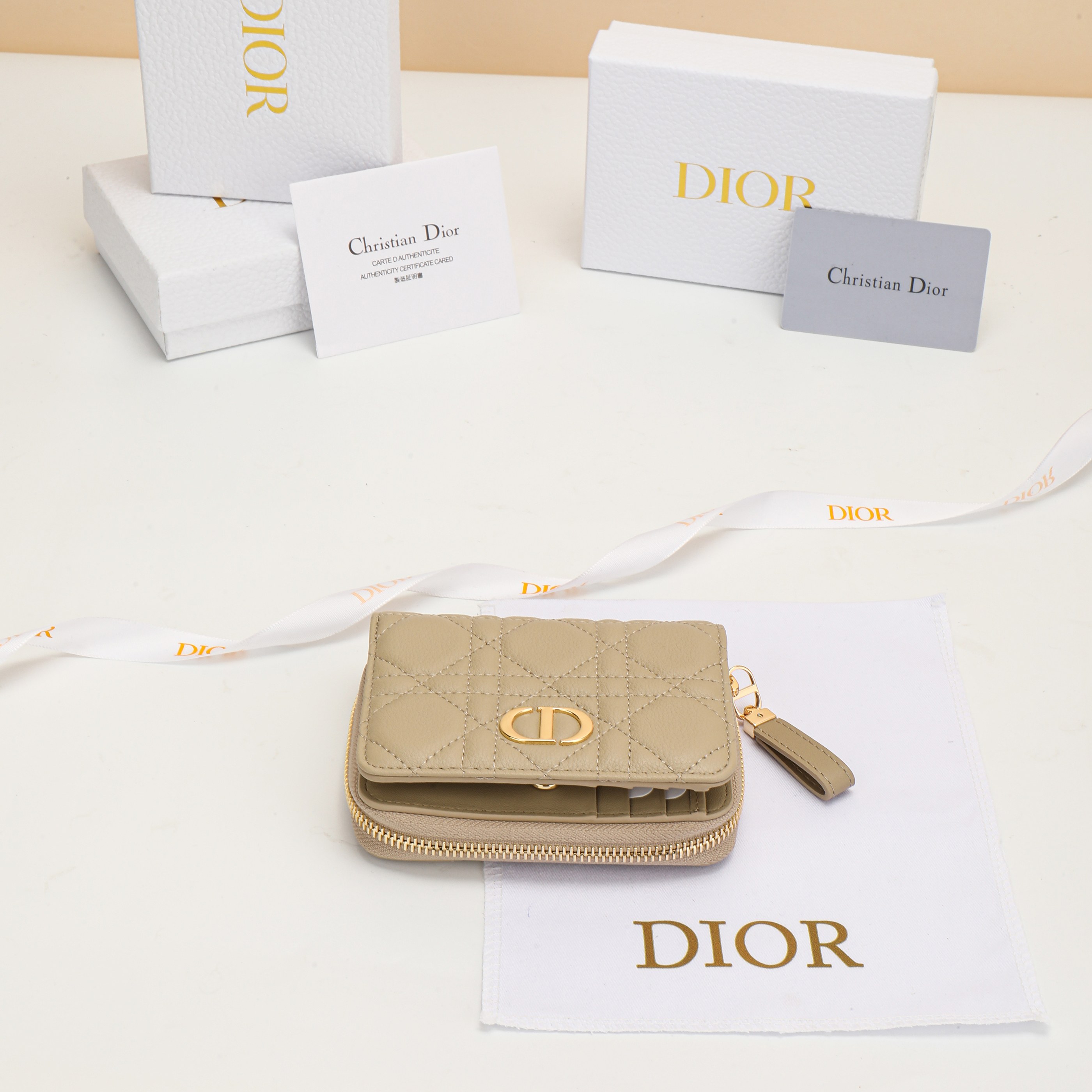 Dior Caro Dandelion Zip Compact Wallet