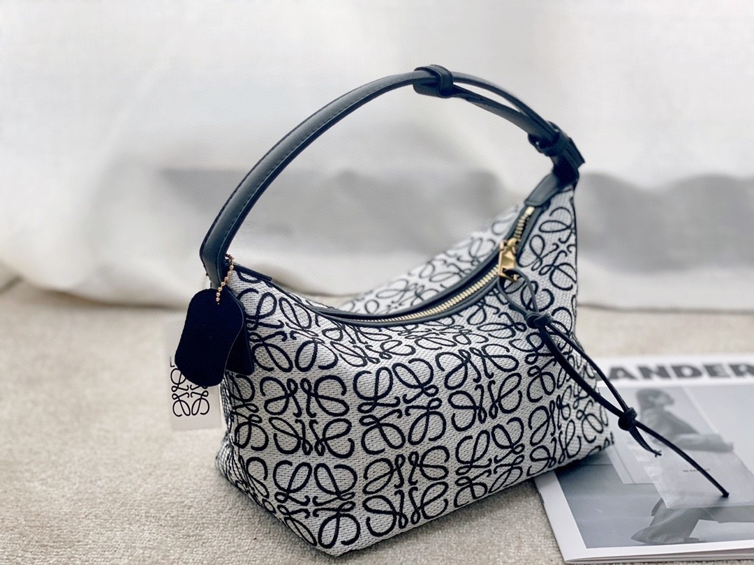 Loewe Black Anagram Jacquard Canvas Adjustable Leather Strap Lunch Cubi Bag - KAIROO