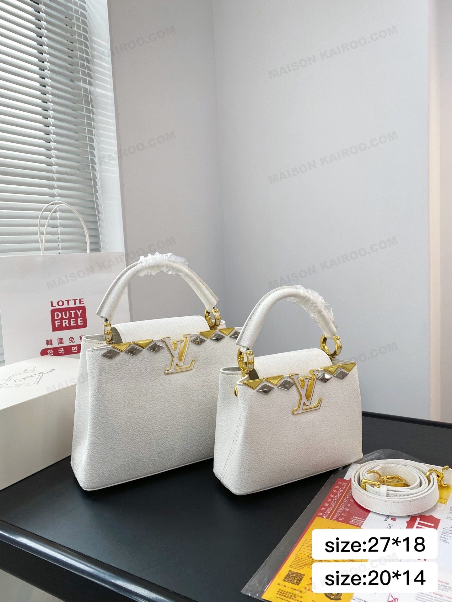 Louis Vuitton LV Capucines BB/Mini Studded Geometric Metallic Ornament Frame Leather Top Handle Bag - KAIROO