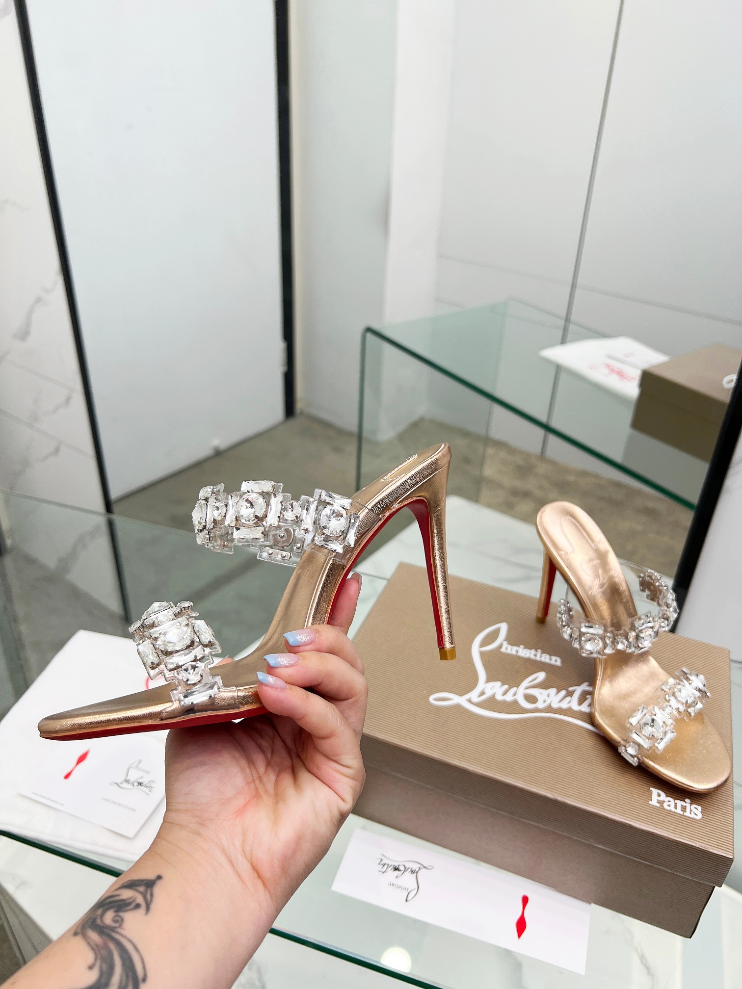 Christian Louboutin Crystals Heeled Slides