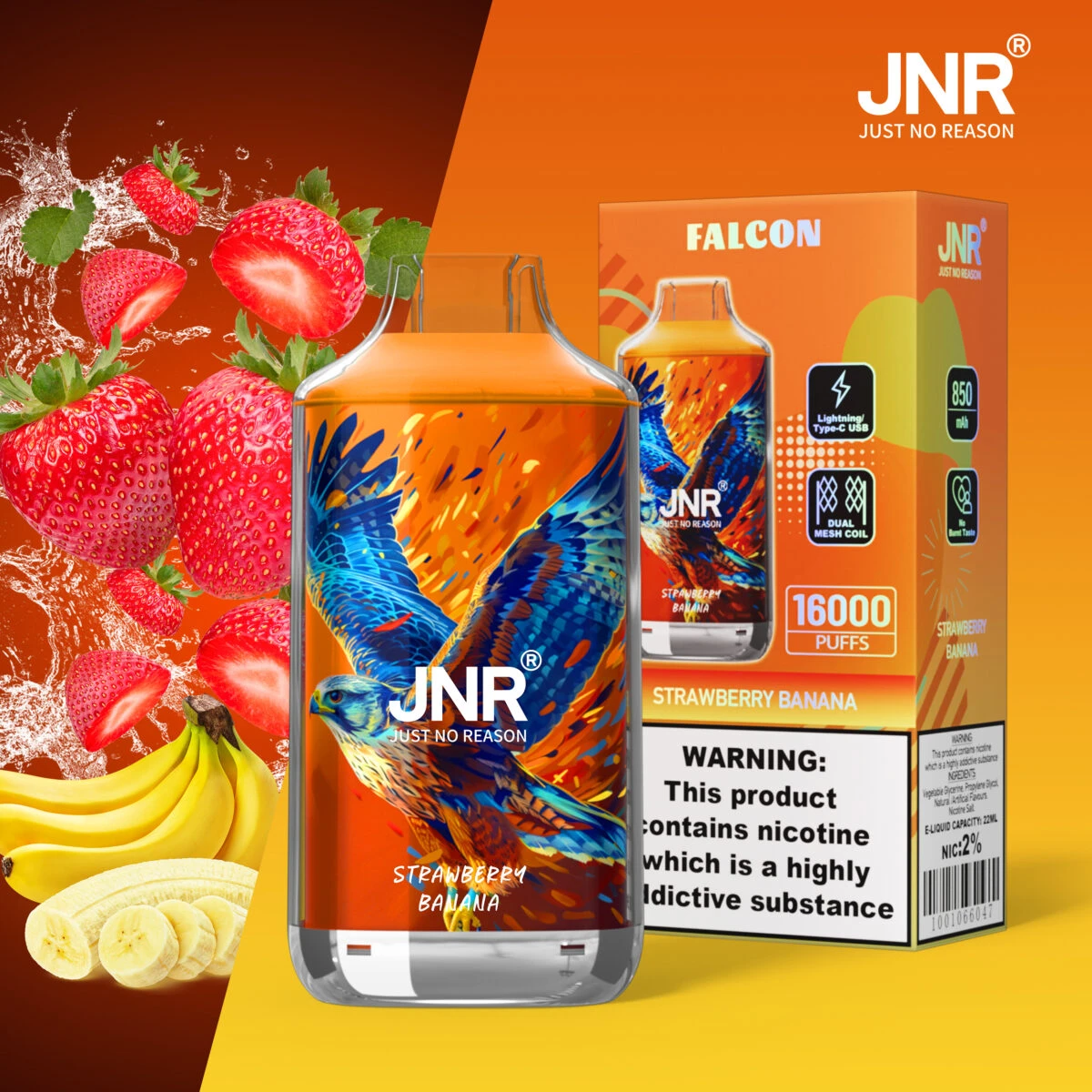 JNR Falcon 16K Rechargeable Disposable Vape – Strawberry Banana