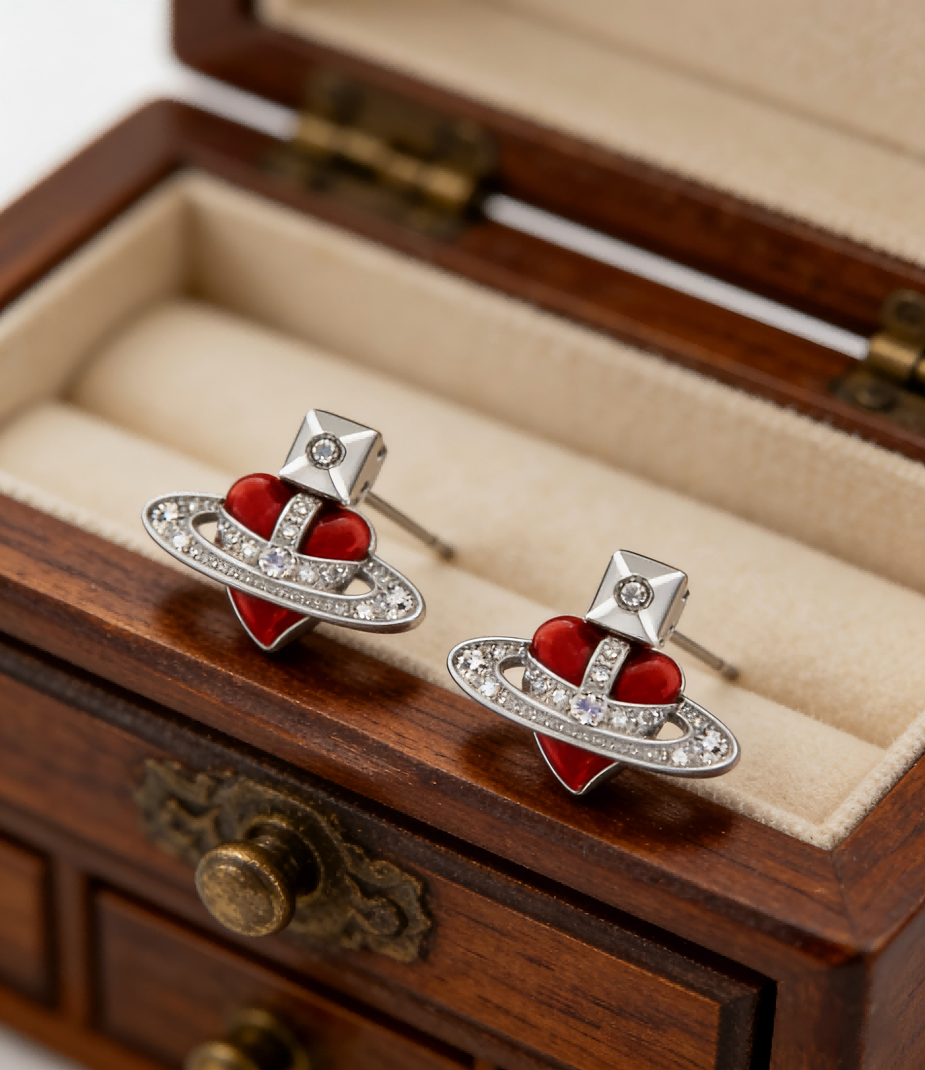 2026 New Vivienne Westwood Style Silver Red Heart Saturn Earrings - Dainty Romantic Celestial Jewelry for Women