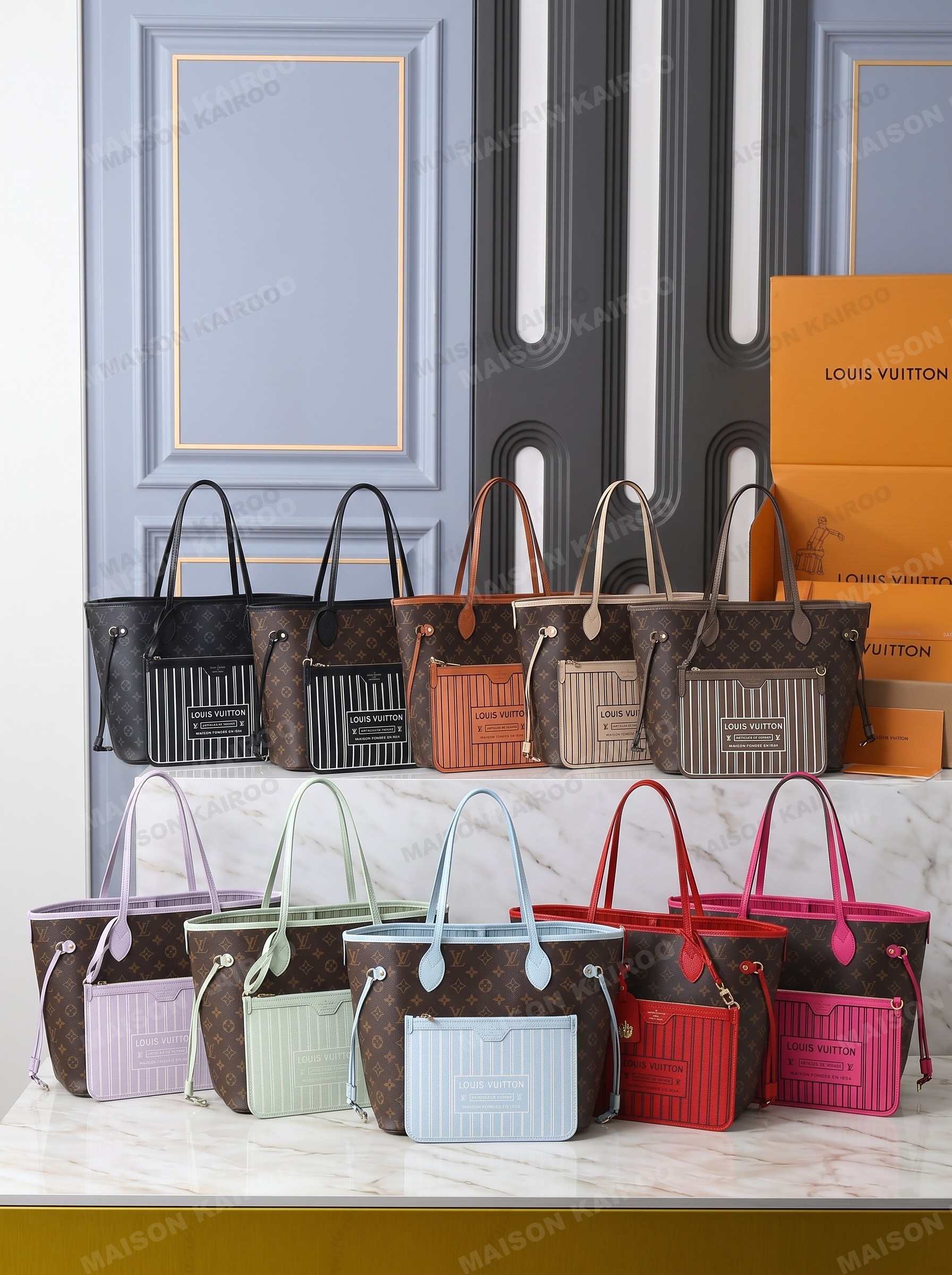 Louis Vuitton LV Neverfull Inside Out MM Monogram Canvas Leather Trim Reversible Tote Bag With Pouch - KAIROO