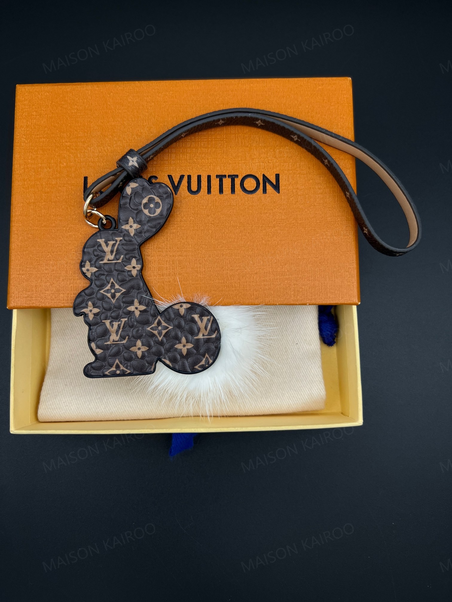 Louis Vuitton LV White Rabbit Leather Strap Fur Bag Charm - KAIROO