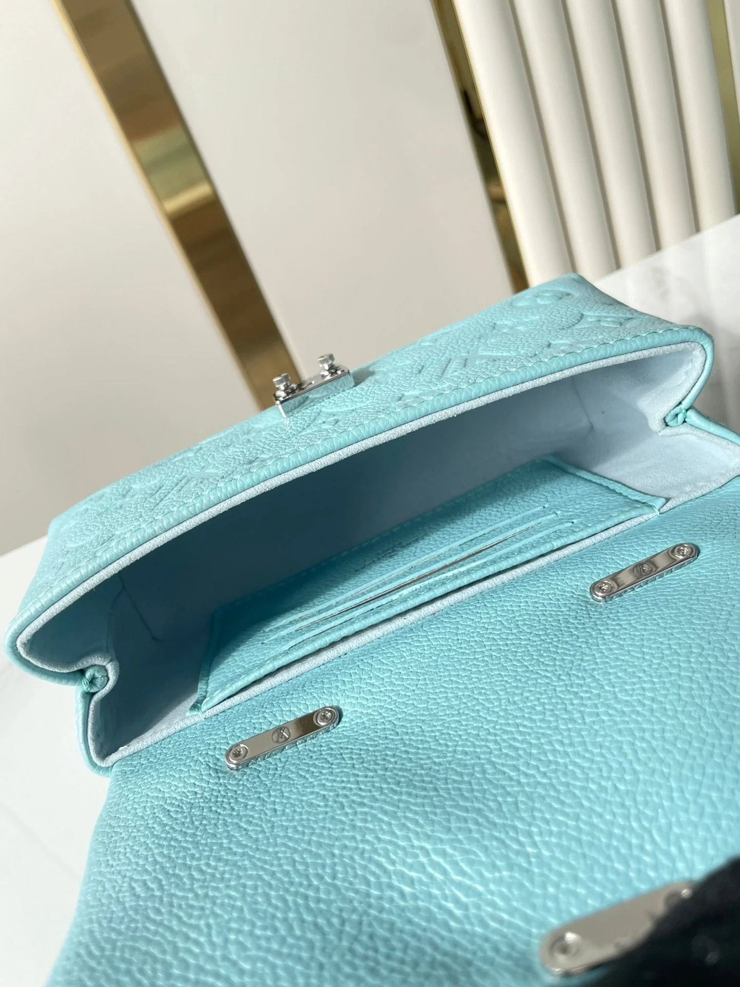 Louis Vuitton LV NANO MADELEINE 21 IN SKY BLUE EMBOSSED CALFSKIN SILVER HARDWARE