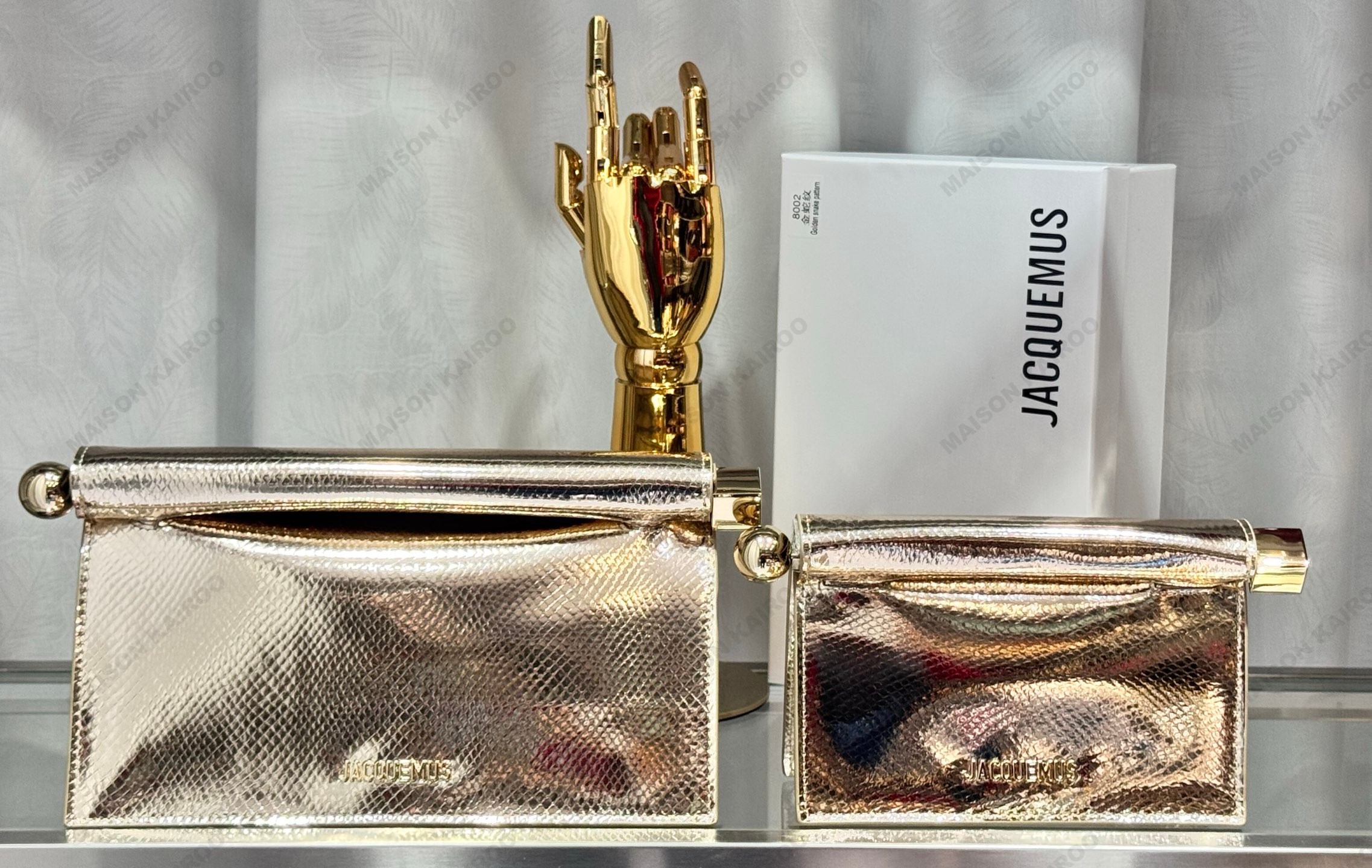 【10A】Jacquemus La Pochette Rond Carré Silver&Gold Snake Embossed Leather Takeout Clutch Shoulder Bag - KAIROO
