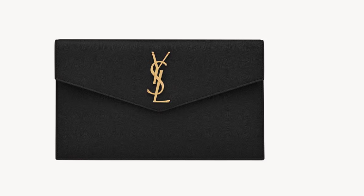 Saint Laurent Black Uptown Small Clutch in Grained leather