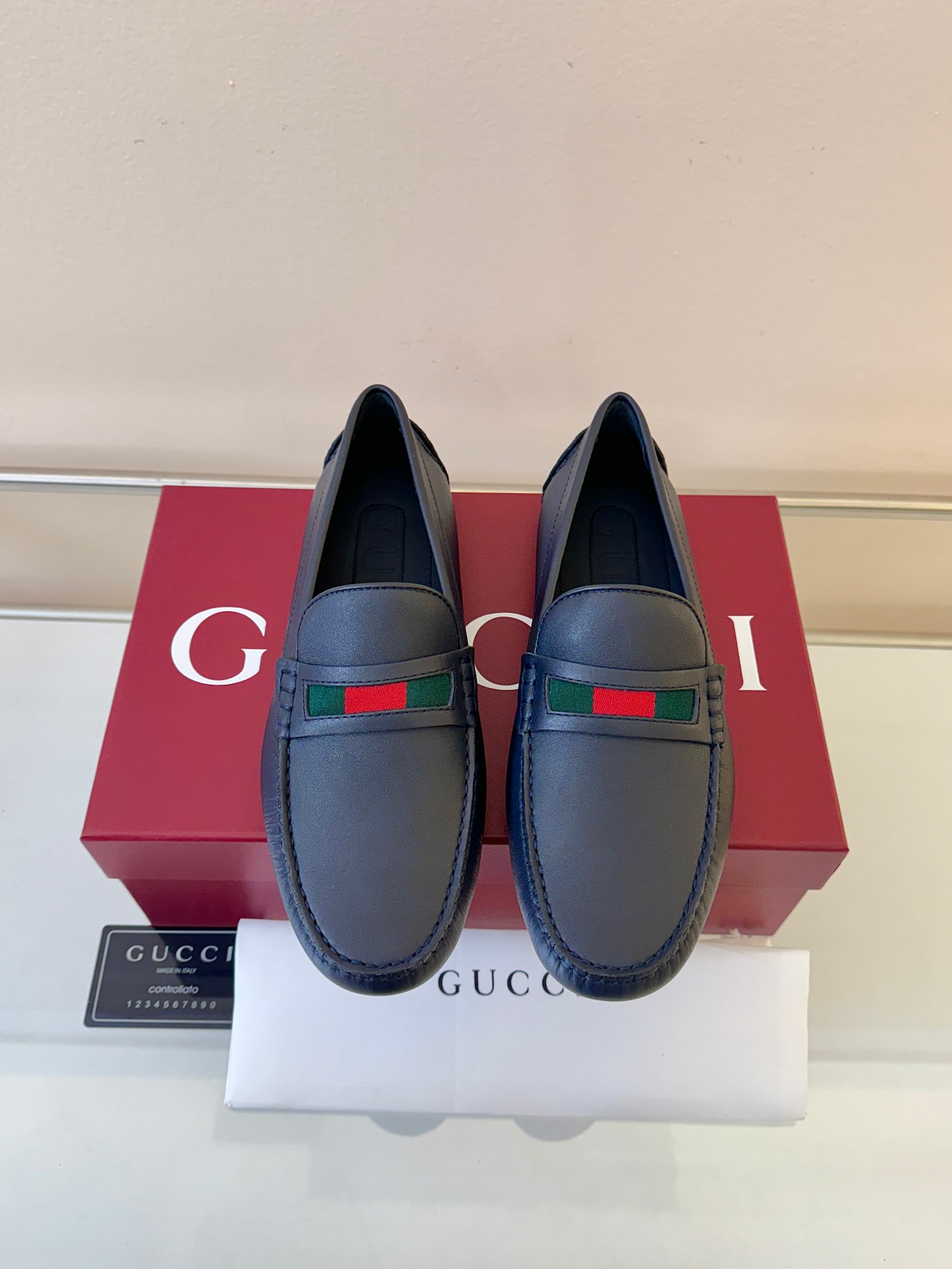 Men's Gucci driver with Web detail in Dark blue leather