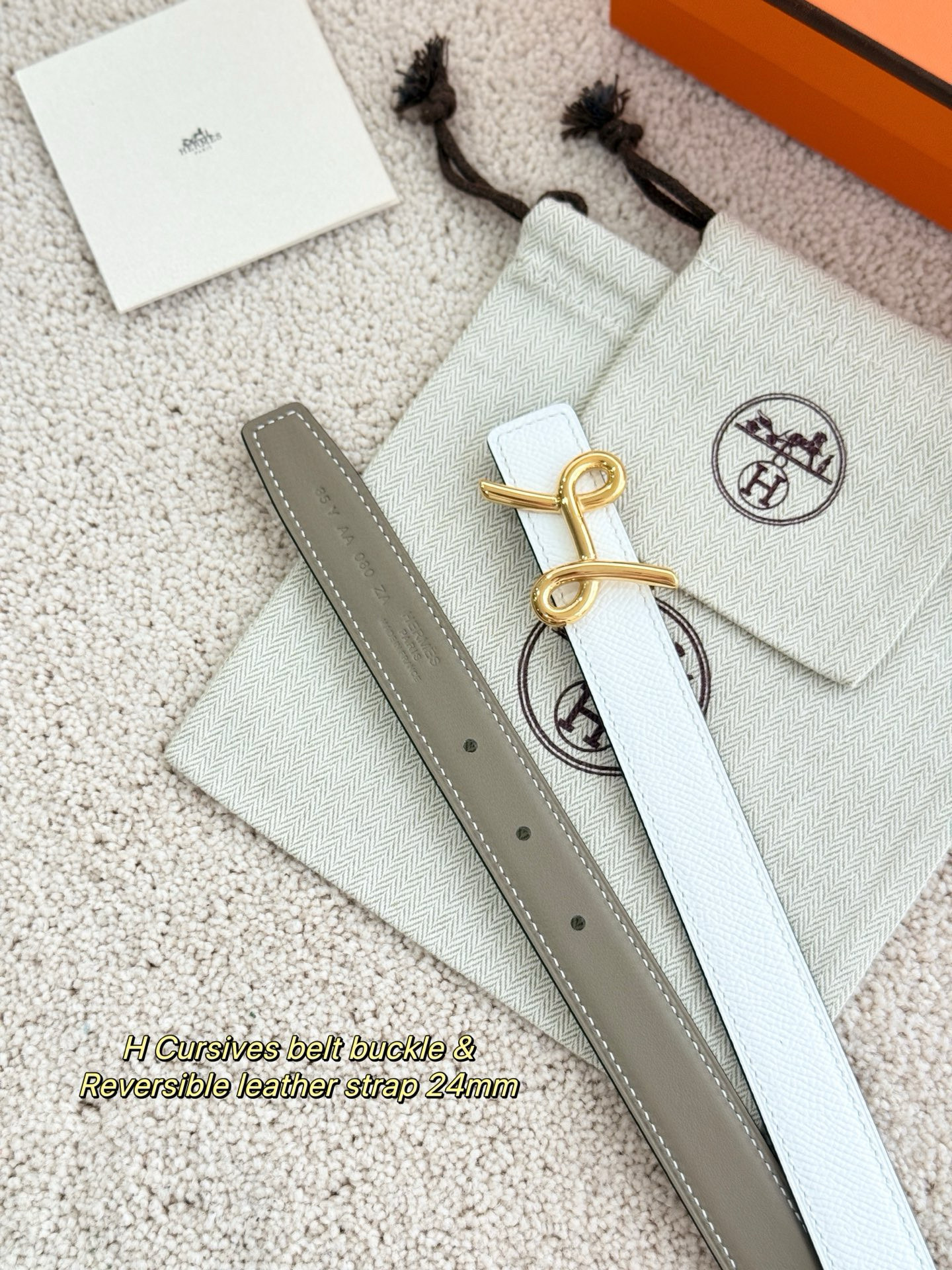 Hermes H Cursives Reversible Leather Belt 24mm
