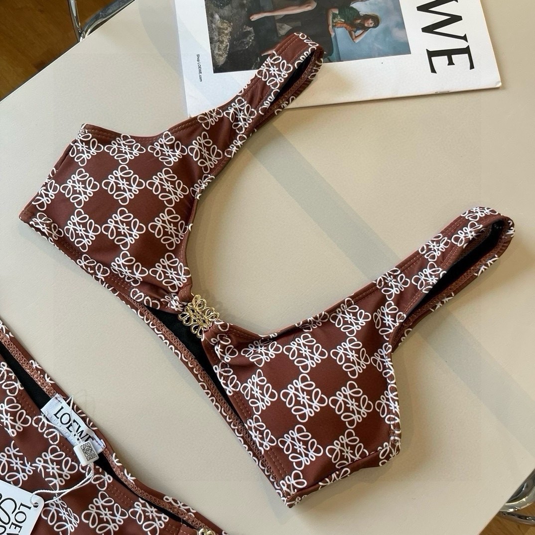 Loewe Anagram All-over Print Metal Logo Detail Halter Two-Piece Bikini Swimsuit Set - KAIROO