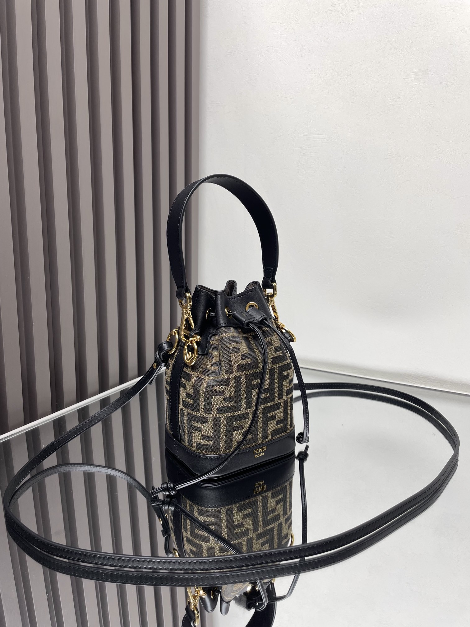 Fendi Mon Tresor Shoulder Bag in FFF canvas and Black leather