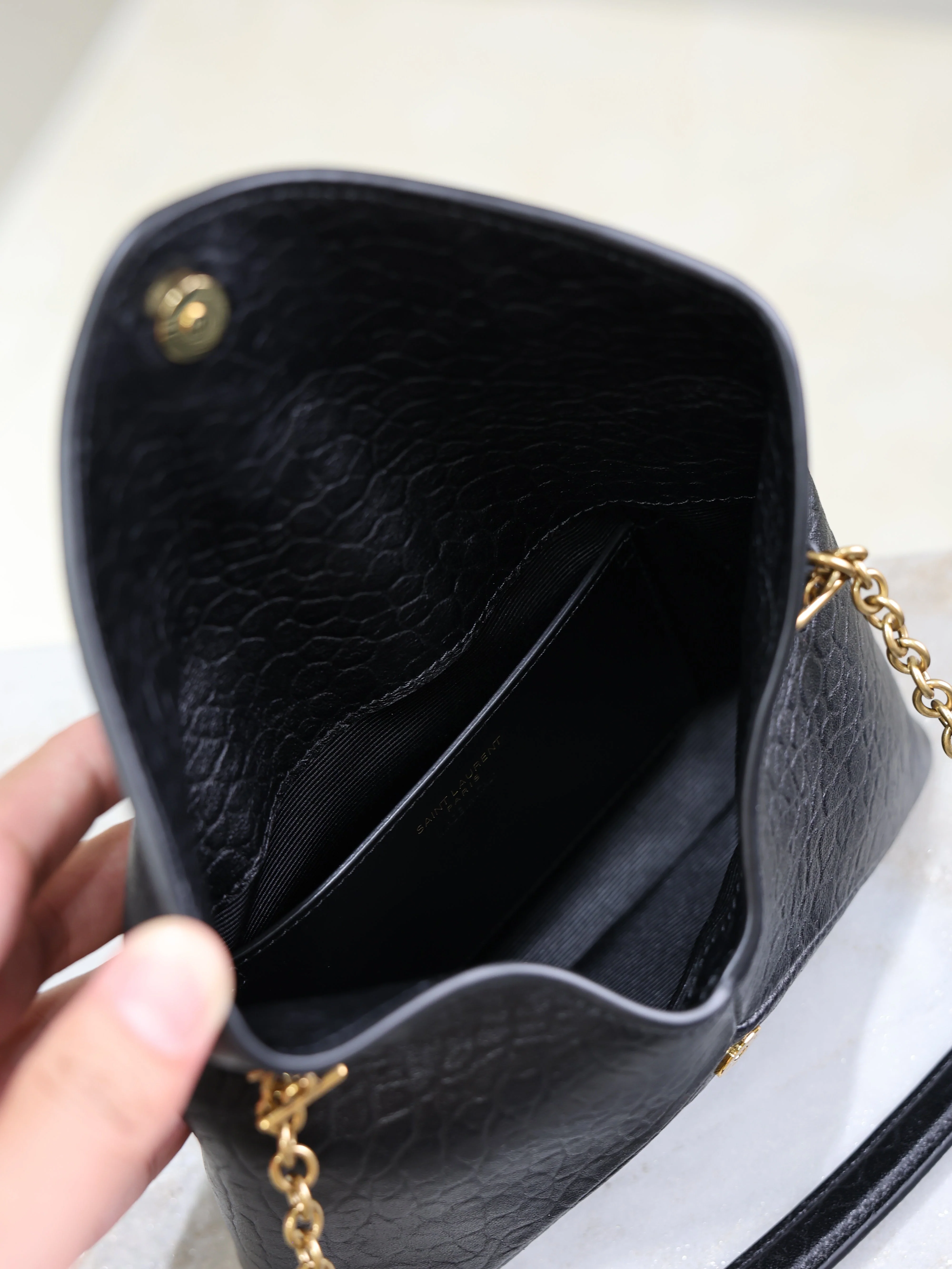 Saint Laurent YSL  Calypso Bag 19cm Black Elephant Leather