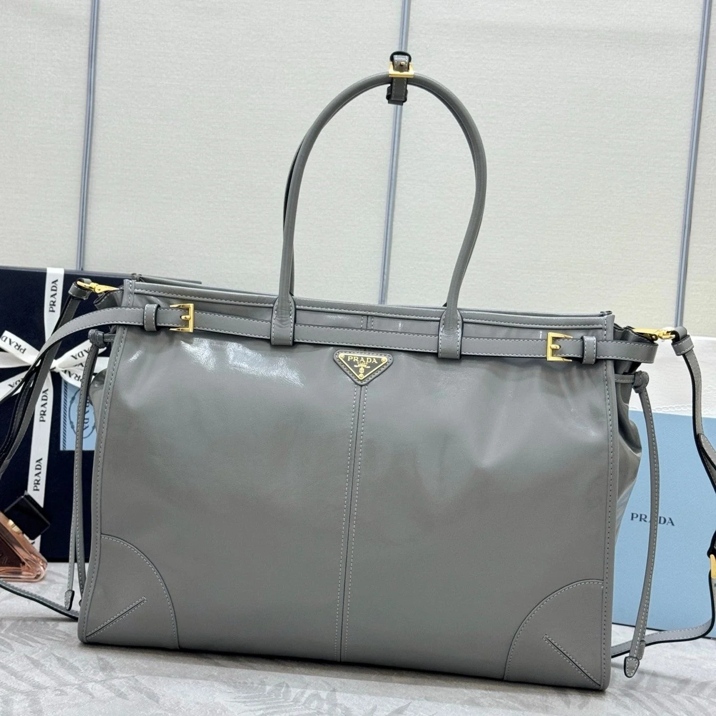 Prada Bonnie Extra-Large 42cm Grey Calfskin