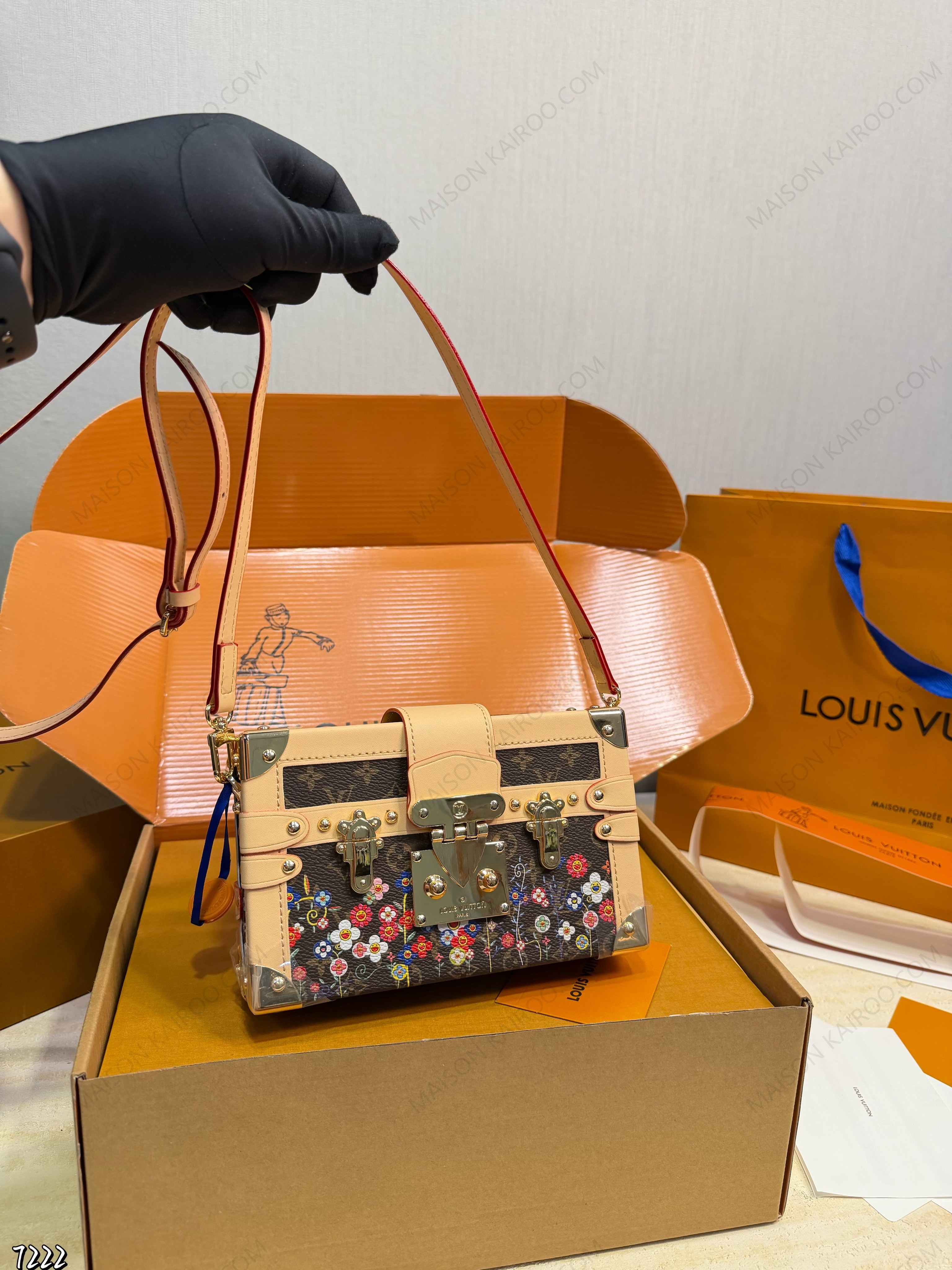 Louis Vuitton LV x TM Petite Malle Trunk Floral Monogram Canvas Leather S-Twist Lock Crossbody Bag - KAIROO