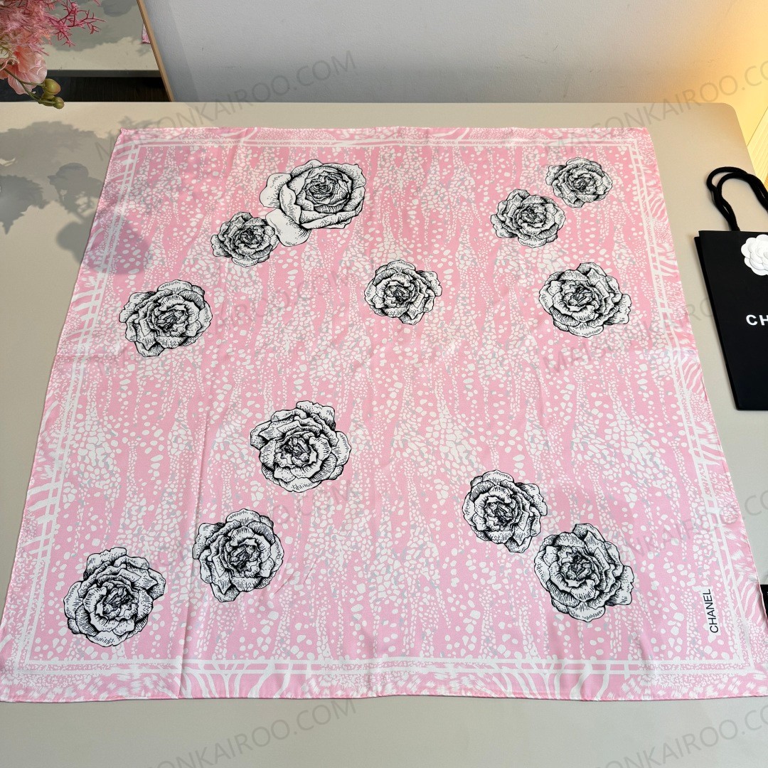 Chanel Camellia Sketch 90 Square Scarf - KAIROO