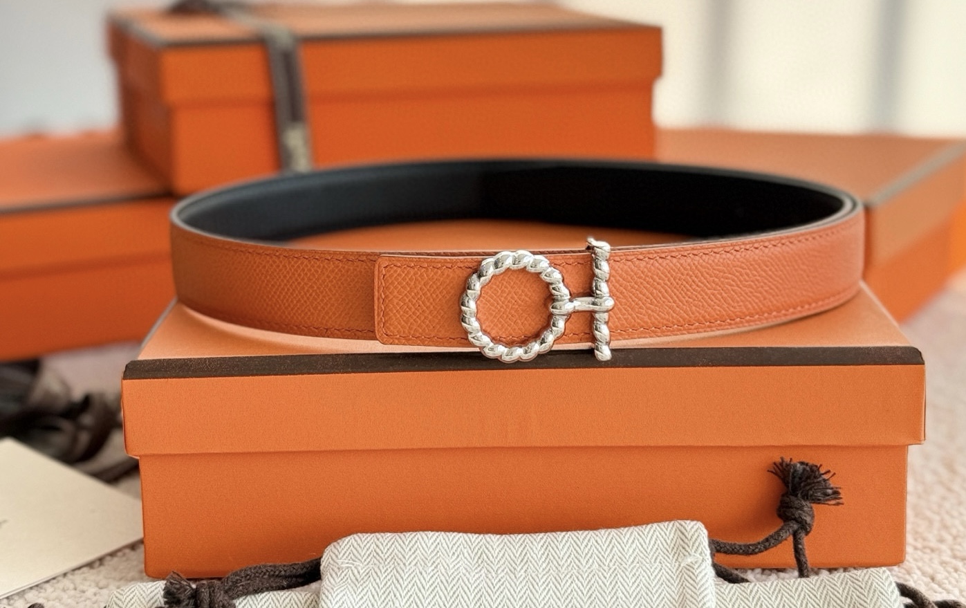 Hermes Flot Godronne Reversible Leather Belt 24mm