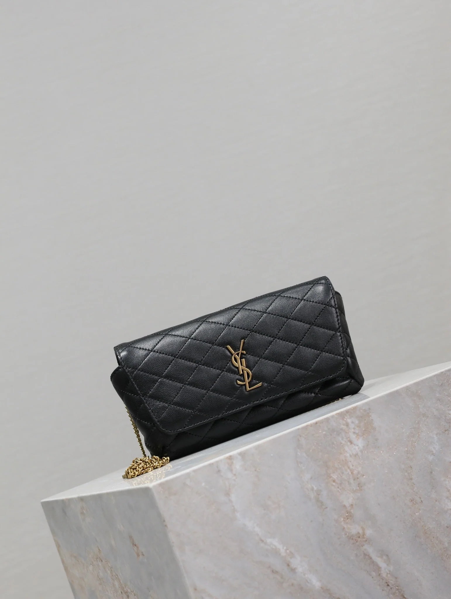 Saint Laurent YSL Gaby Phone Bag 19cm Black Quilted Leather GHW