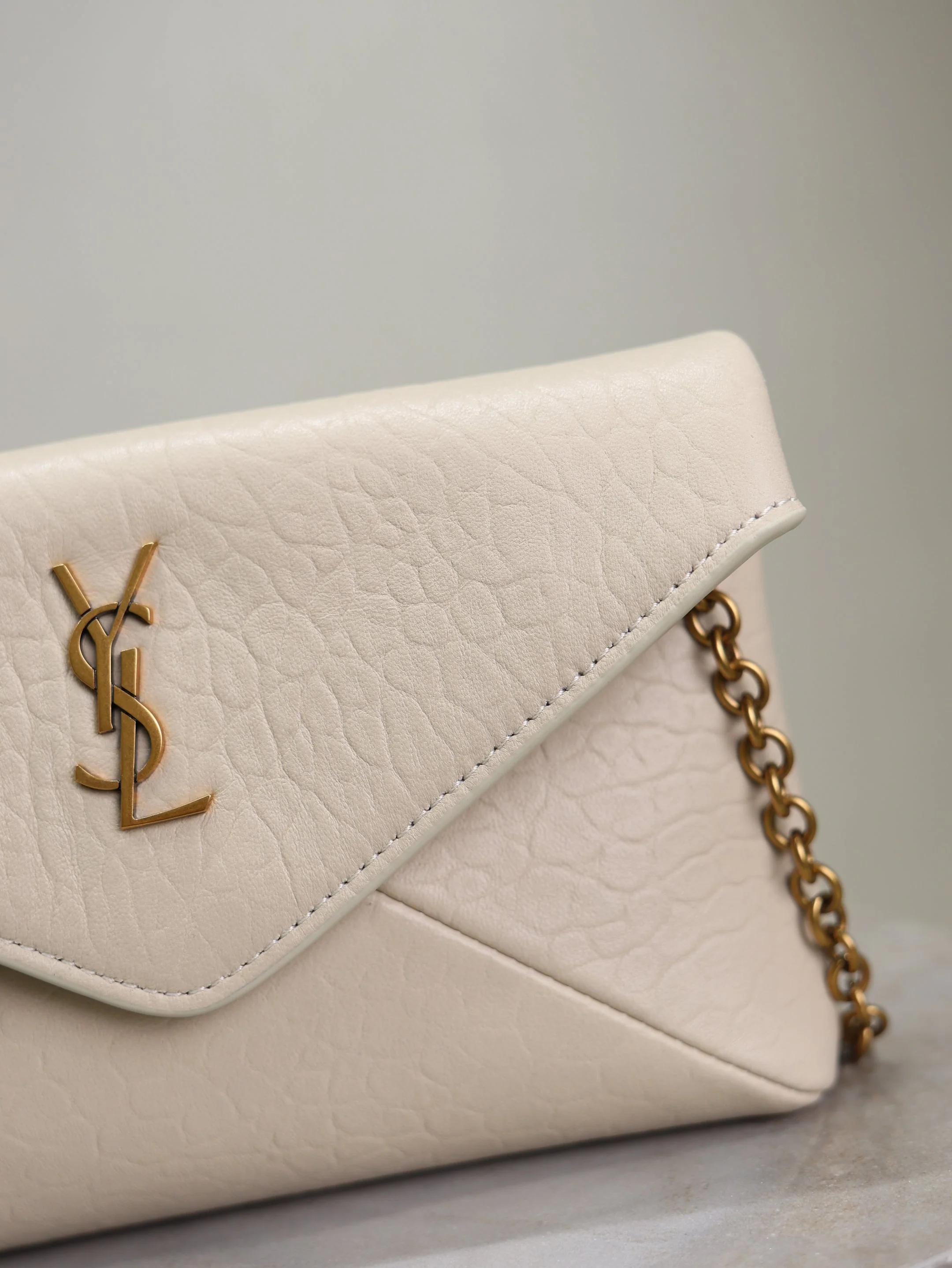 Saint Laurent YSL  Calypso Bag 19cm White Elephant Leather