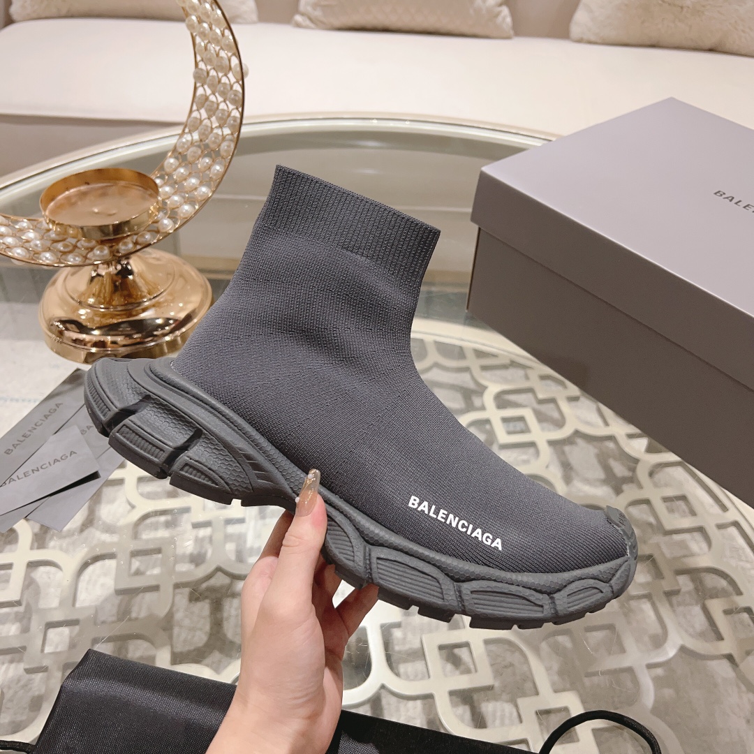 Balenciaga Speed 3XL Grey Recycled Knit Multi-Piece Sole Slip On Sock Booties Sneakers - KAIROO