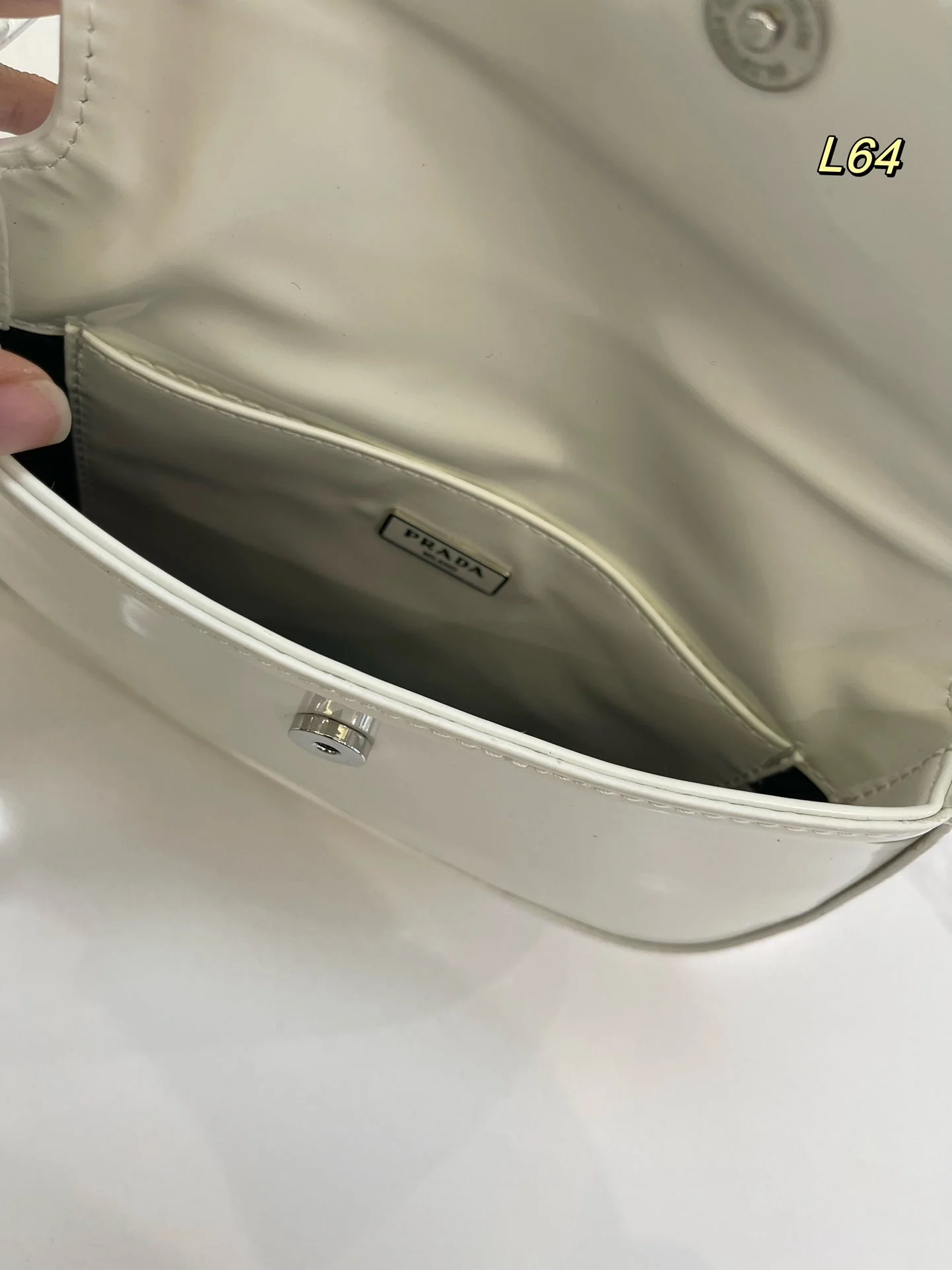 Prada 25 CLEO FLAP SHOULDER BAG IN WHITE BRUSHED LEATHER