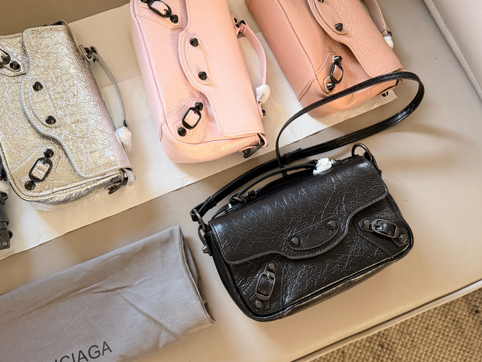 Balenciaga Le City Mini Rectangular Arena Cracked Smooth Leather Shoulder Bag - KAIROO