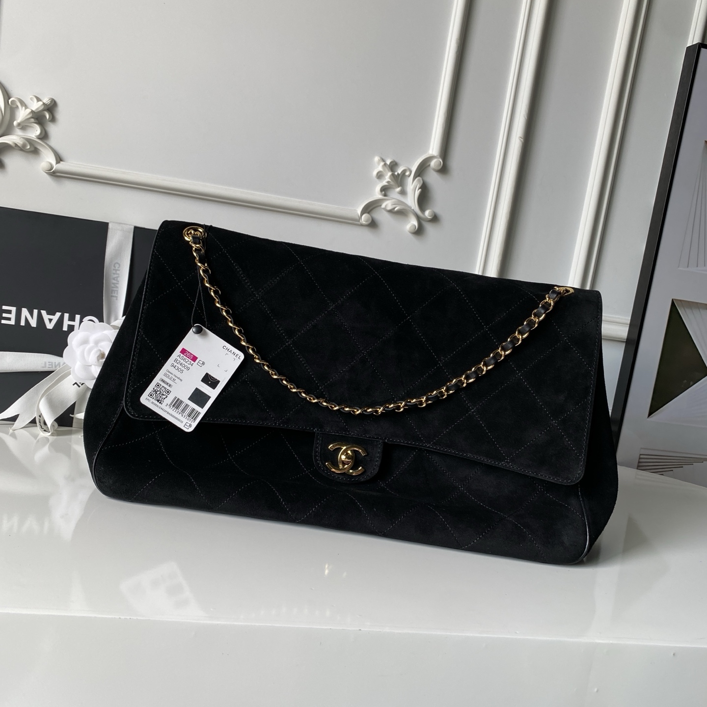 CHANEL 2026 Black Maxi Flap bag in Suede Calfskin AS6234