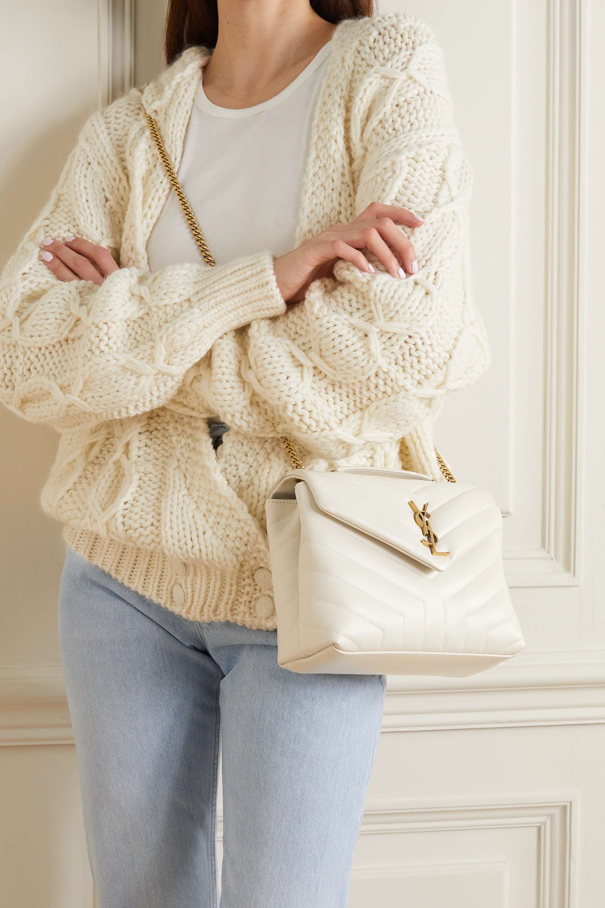 SAINT LAURENT Loulou small quilted leather shoulder bag white