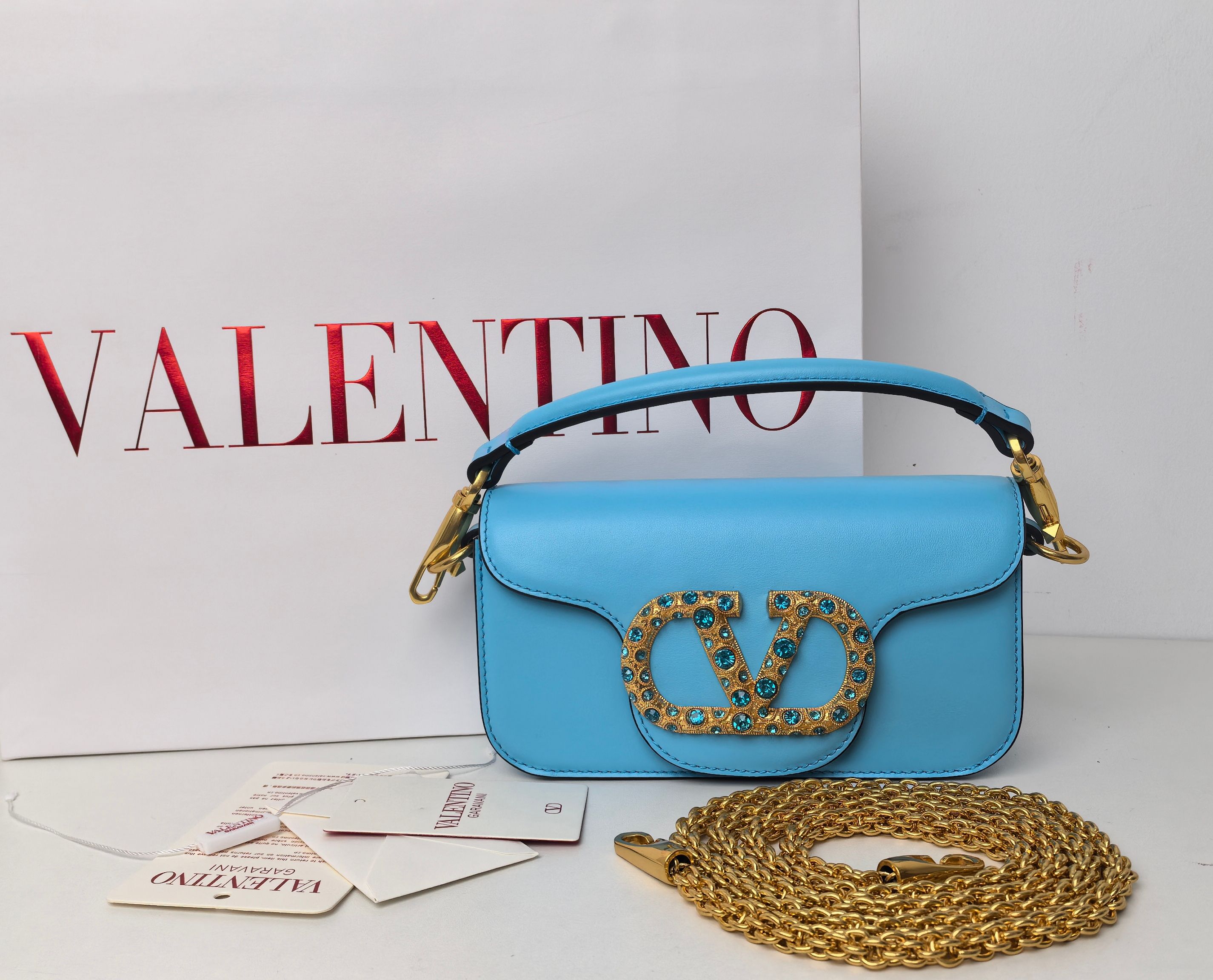Valentino Small Garavani Loco Bag in Calfskin and crystals-Blue