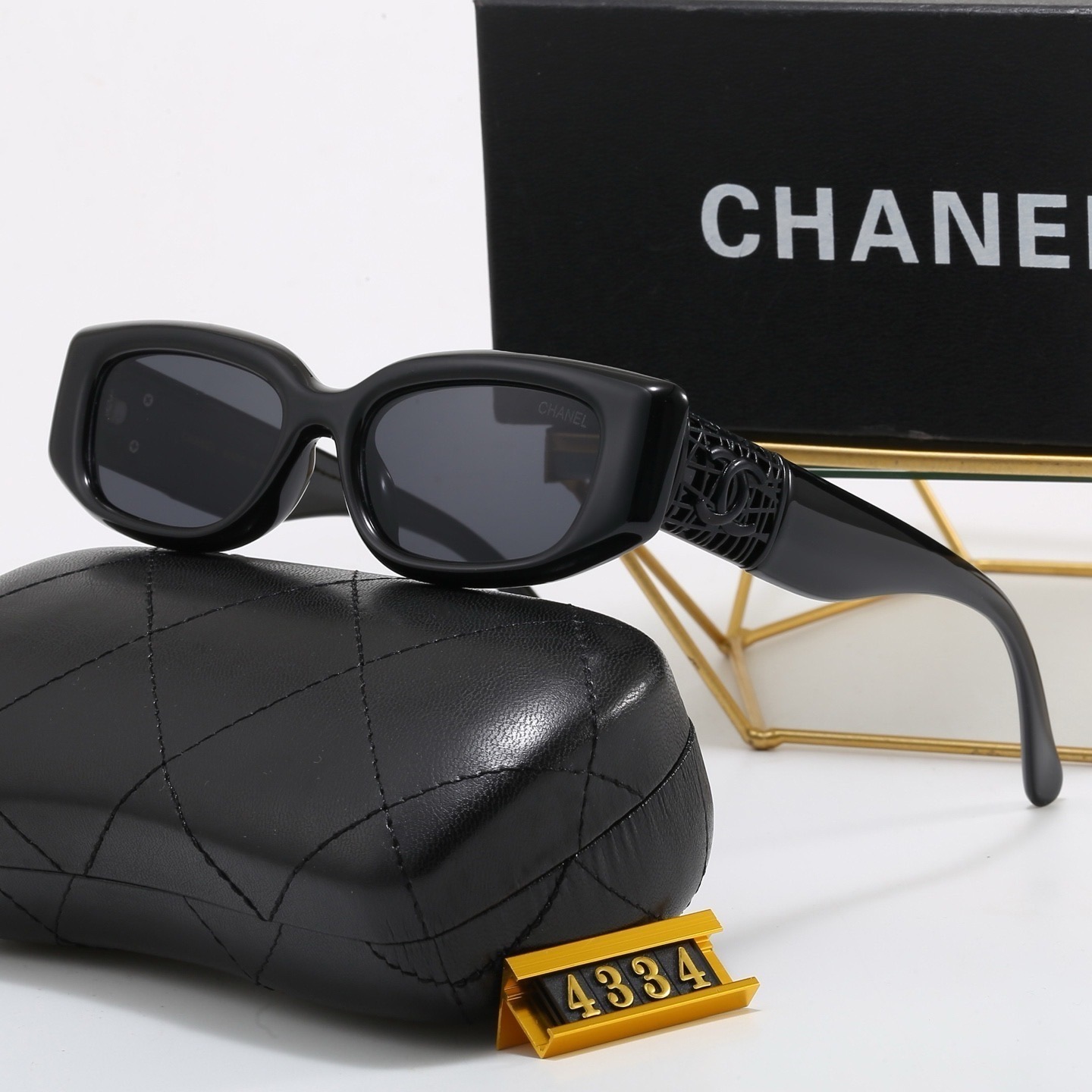 Chanel Mesh Double C Logo Rectangular Sunglasses - KAIROO