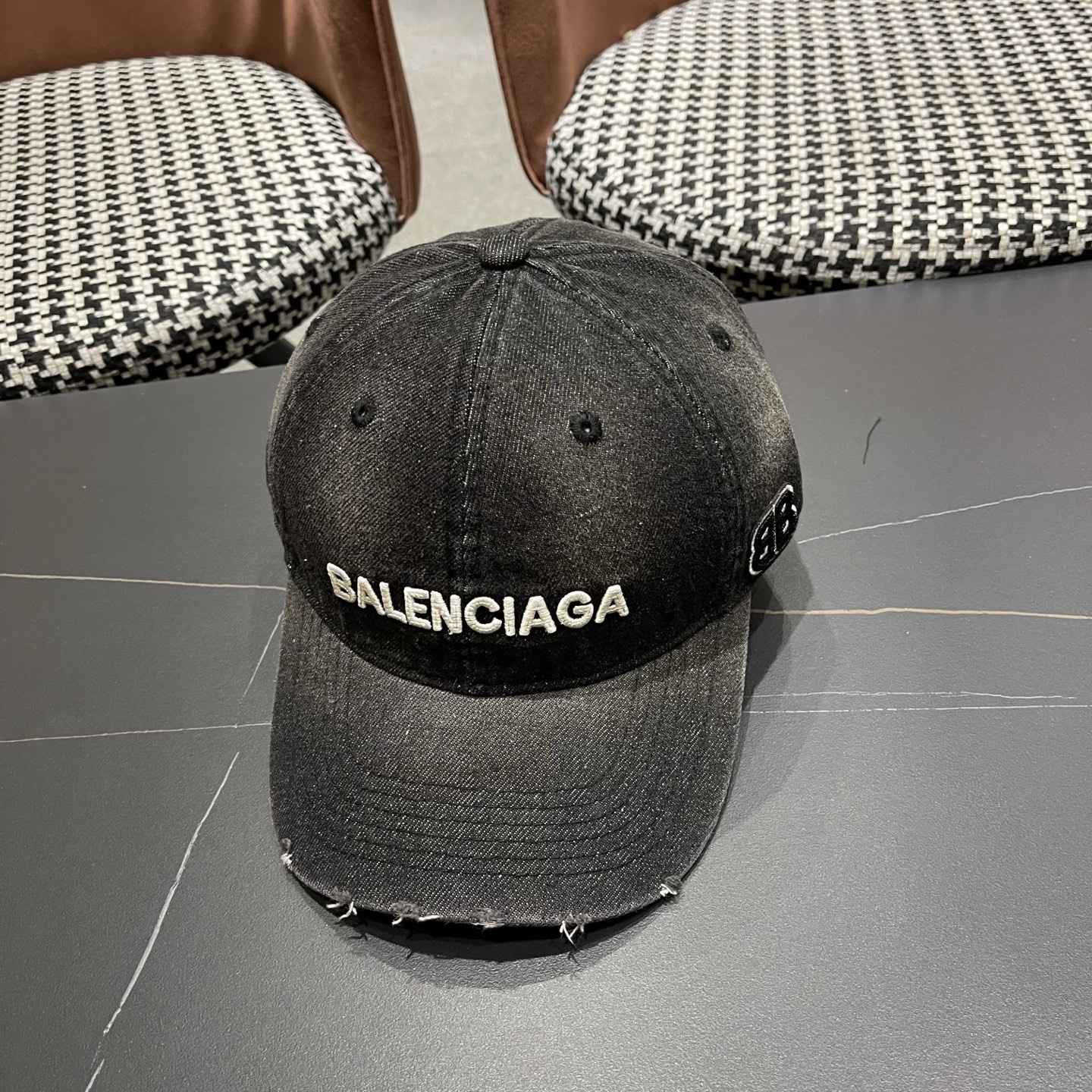 Balenciaga Distressed Washed Denim BB Logo Baseball Cap Hat - KAIROO