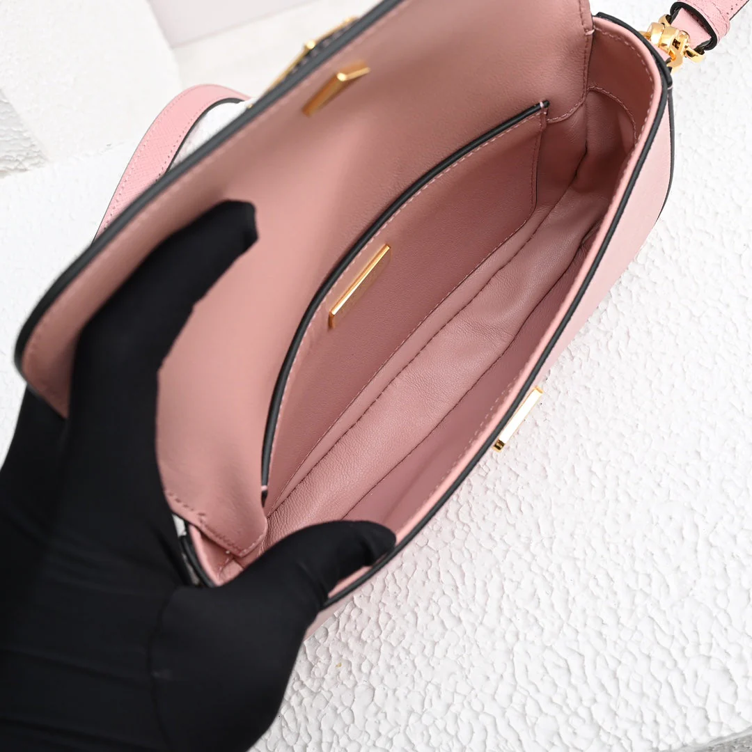 Prada MINI FLAP BAG 20 IN BABY PINK SAFFIANO LEATHER GOLD HARDWARE