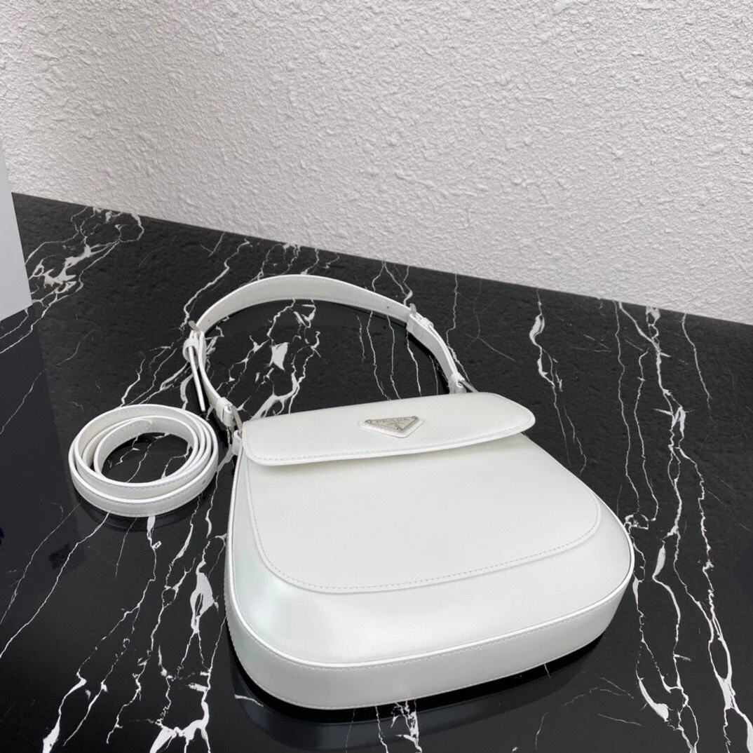 Prada CLEO 24 WHITE BRUSHED LEATHER SHOULDER BAG