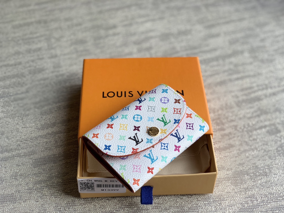 M13399 LV x TM  Rosalie Coin Purse White Multicolored Canvas