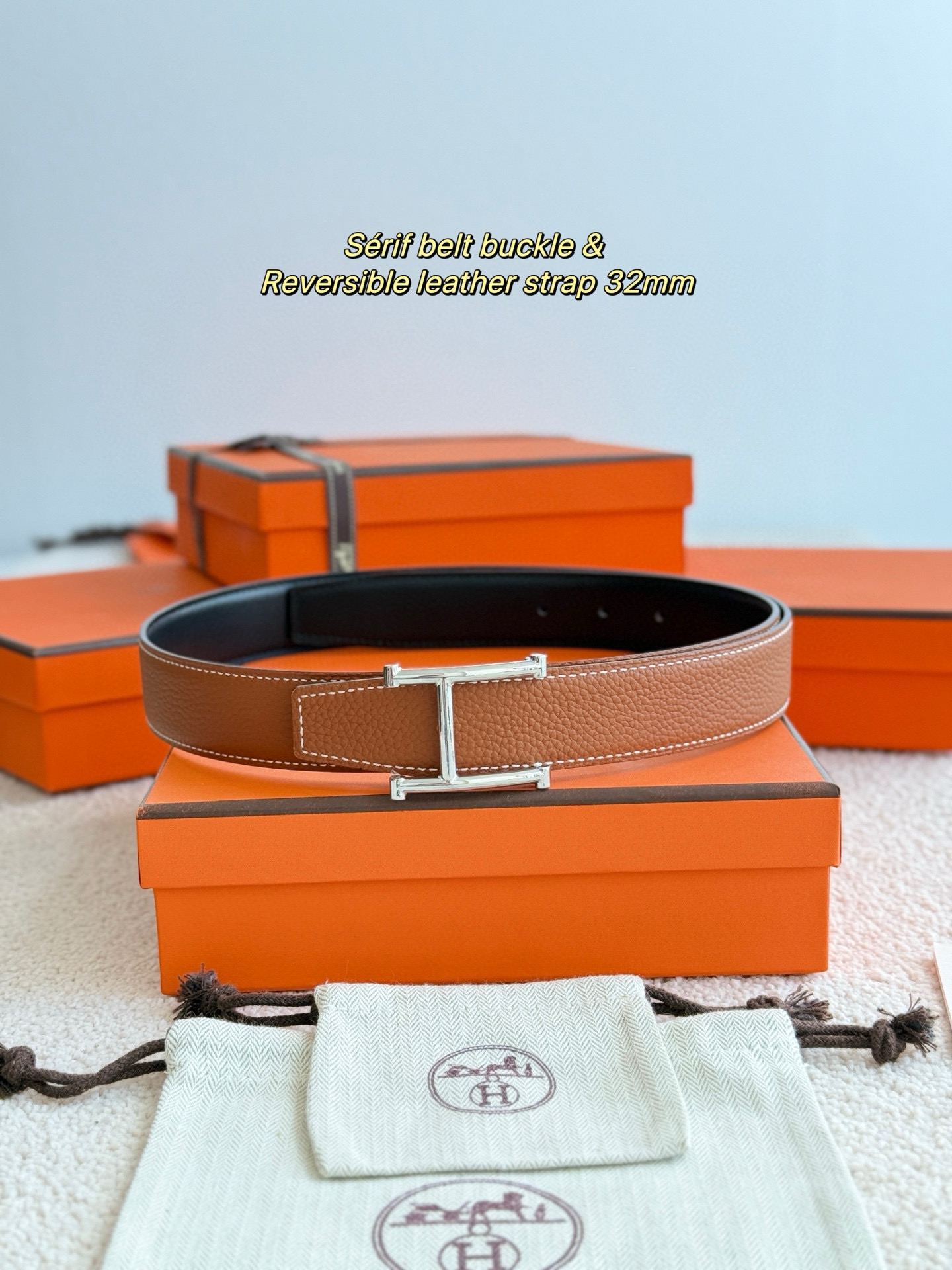Hermes Serif Reversible leather belt 32mm
