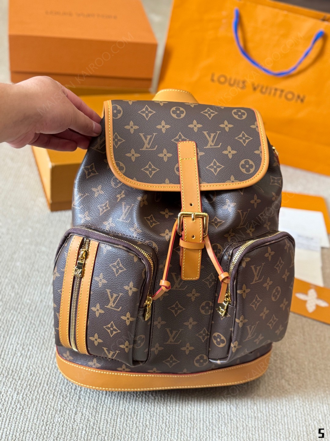Louis Vuitton LV Montsouris Monogram Canvas Cargo Drawstring Flap Dual Pocket Backpack - KAIROO