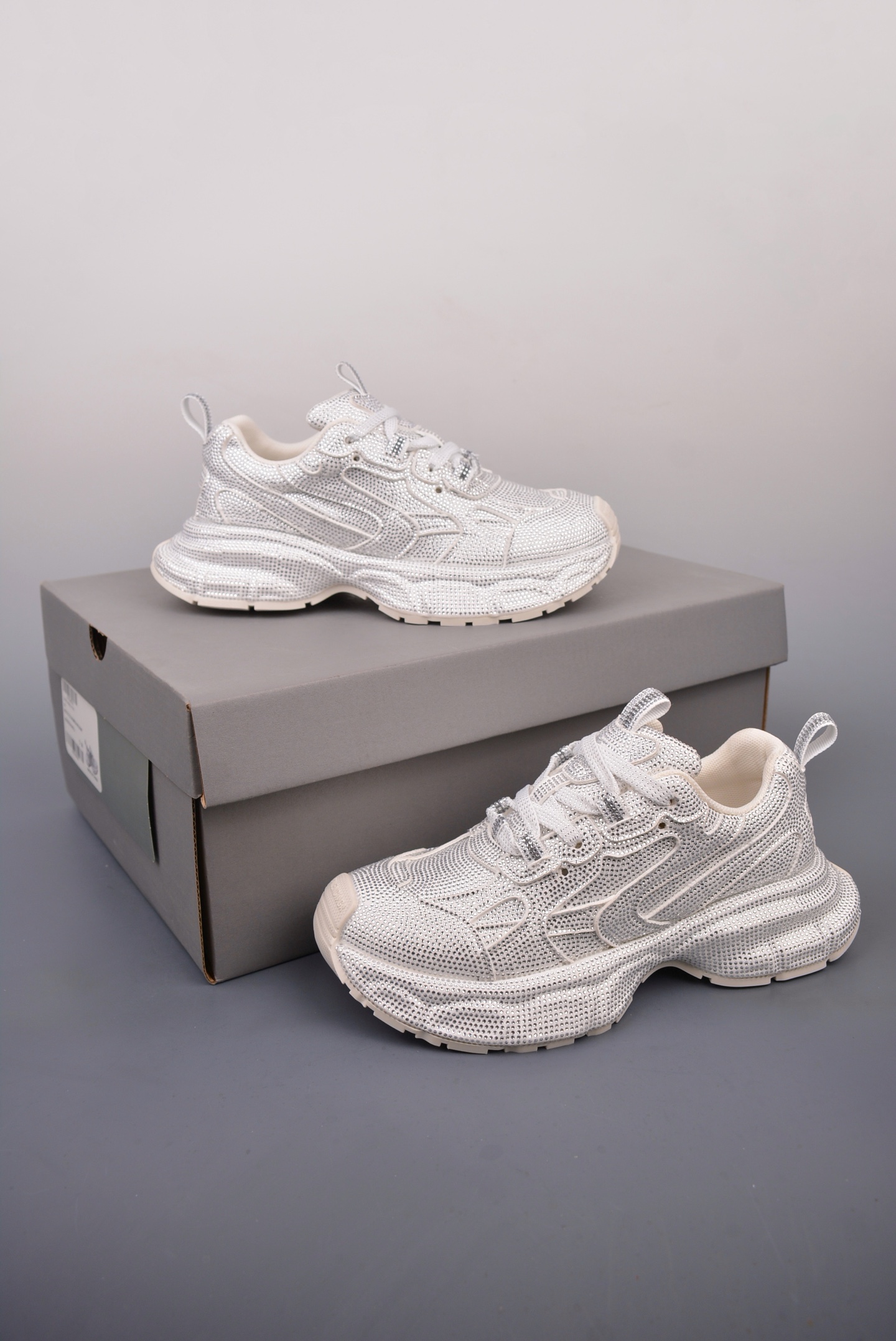 Balenciaga 3XL White All-over Rhinestone Mesh Oversized Chunky Sneakers - KAIROO