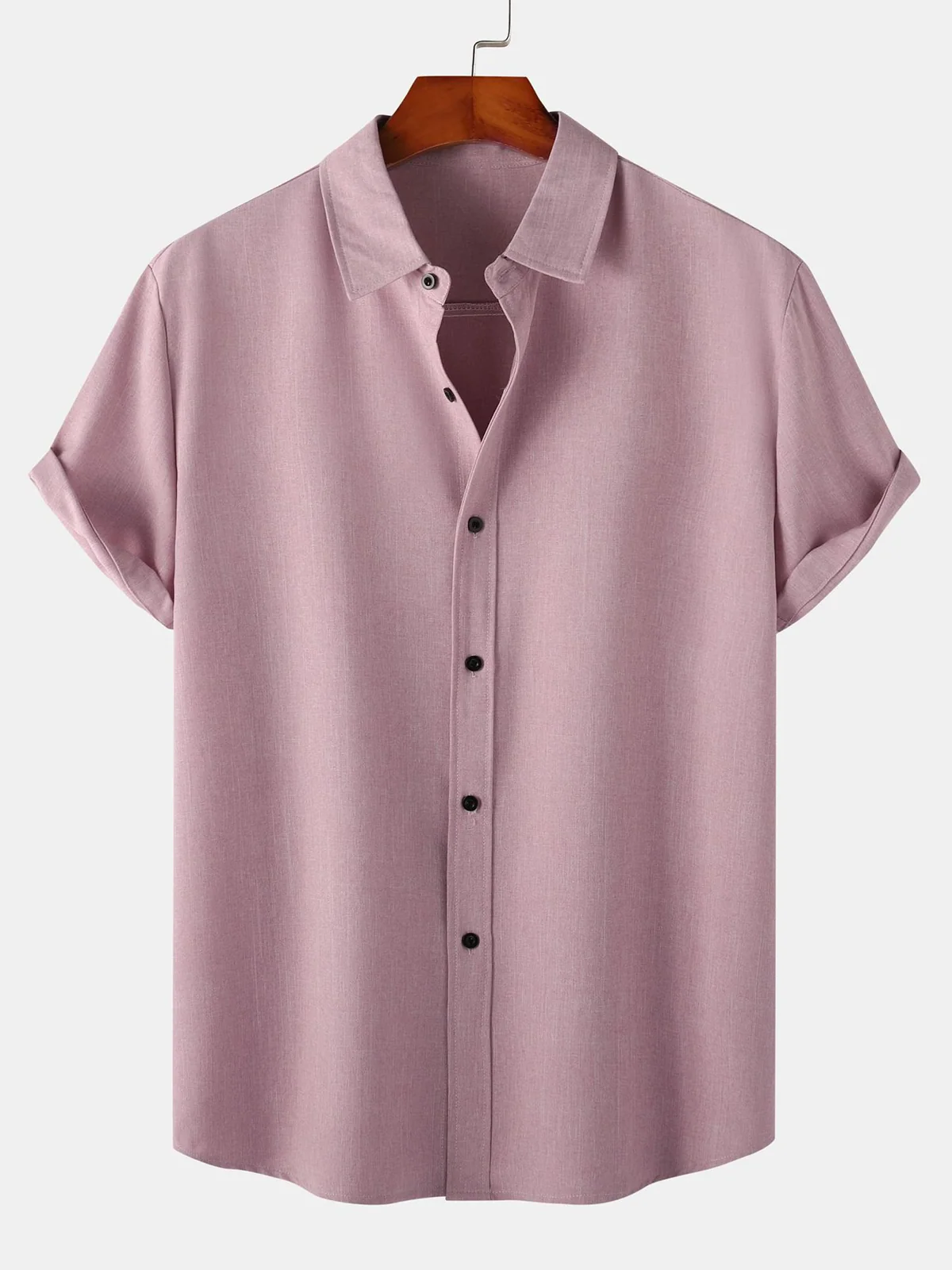 Men's Solid Color Breathable Cotton Casual Button-Up Short Sleeve Shirt